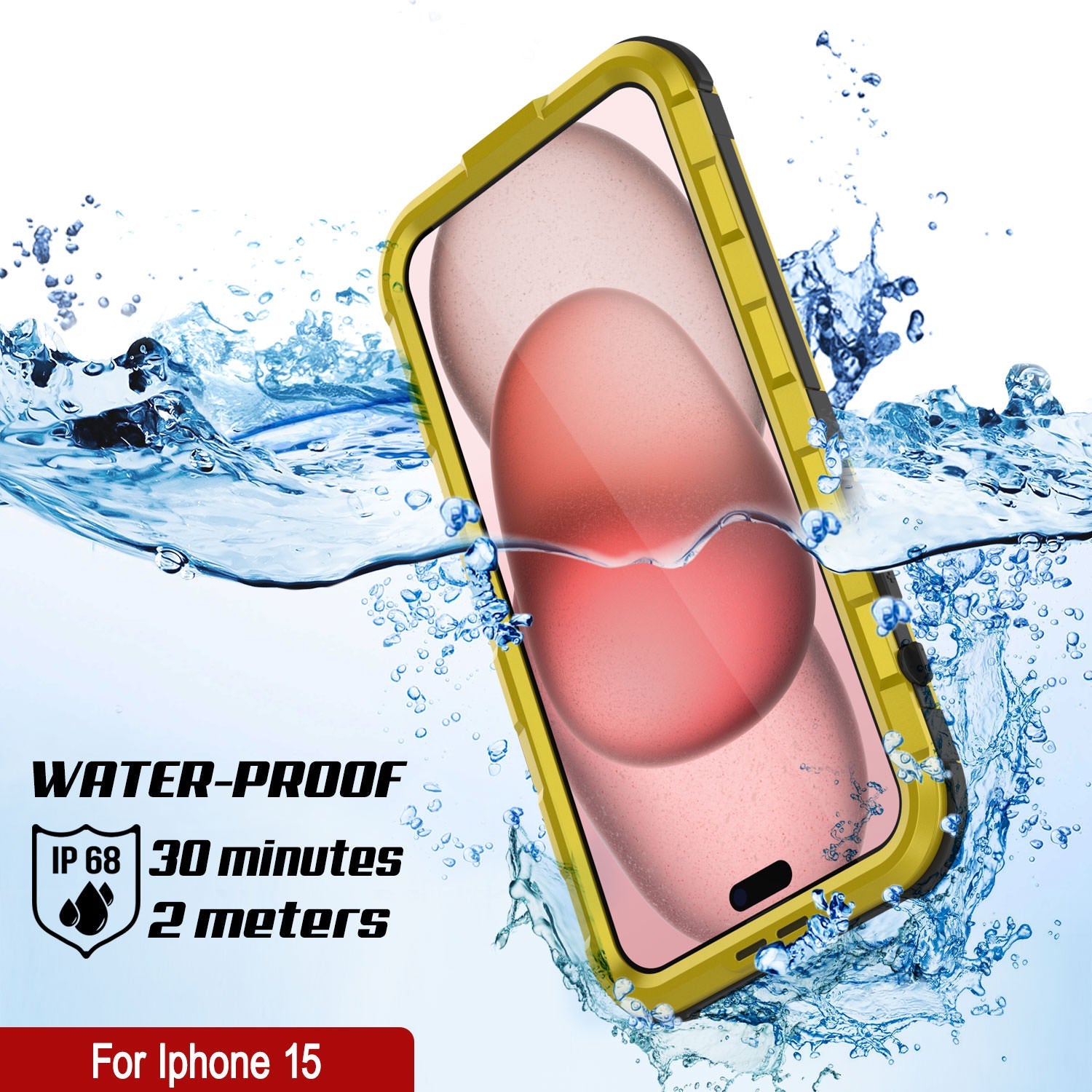 iPhone 15 Metal Extreme 2.0 Series Aluminum Waterproof Case IP68 W/Buillt in Screen Protector [Yellow]