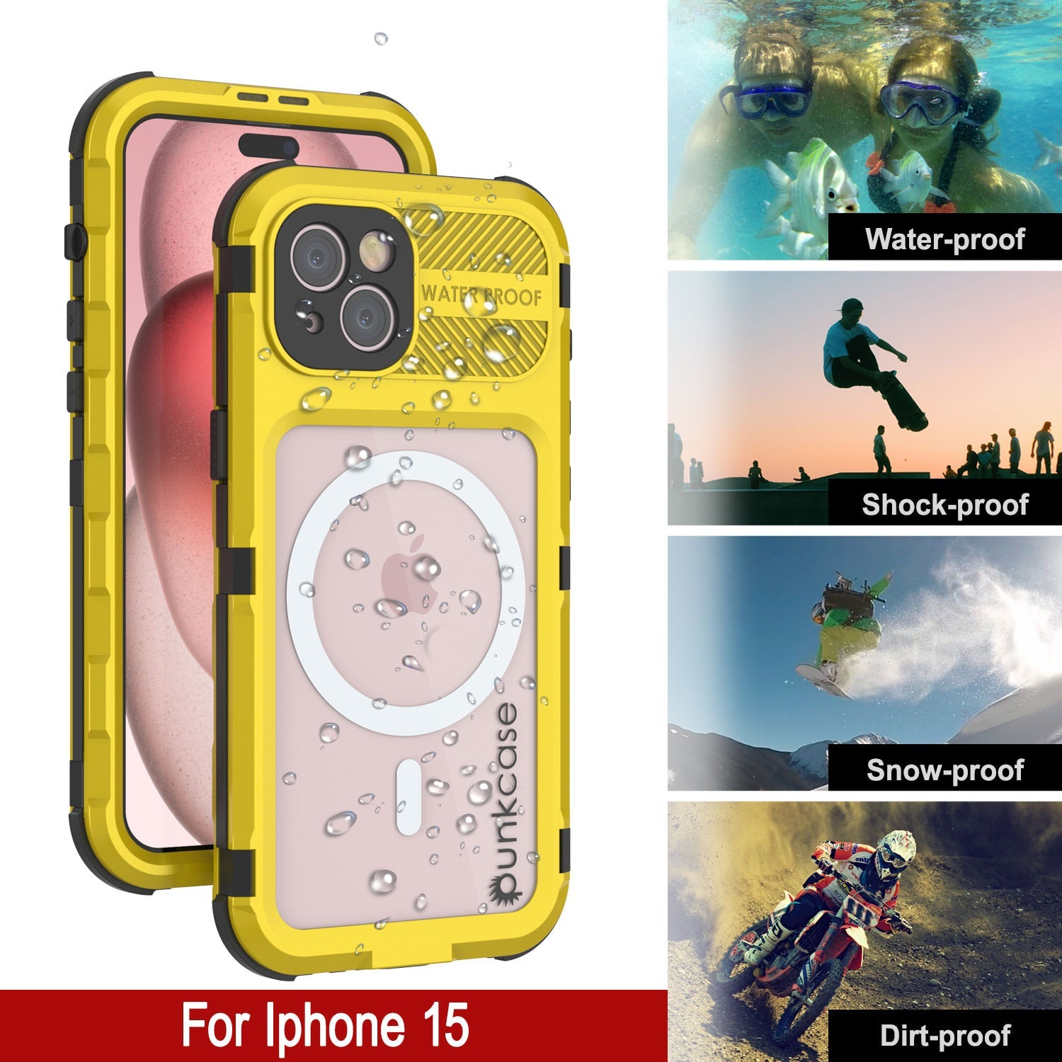 iPhone 15 Metal Extreme 2.0 Series Aluminum Waterproof Case IP68 W/Buillt in Screen Protector [Yellow]