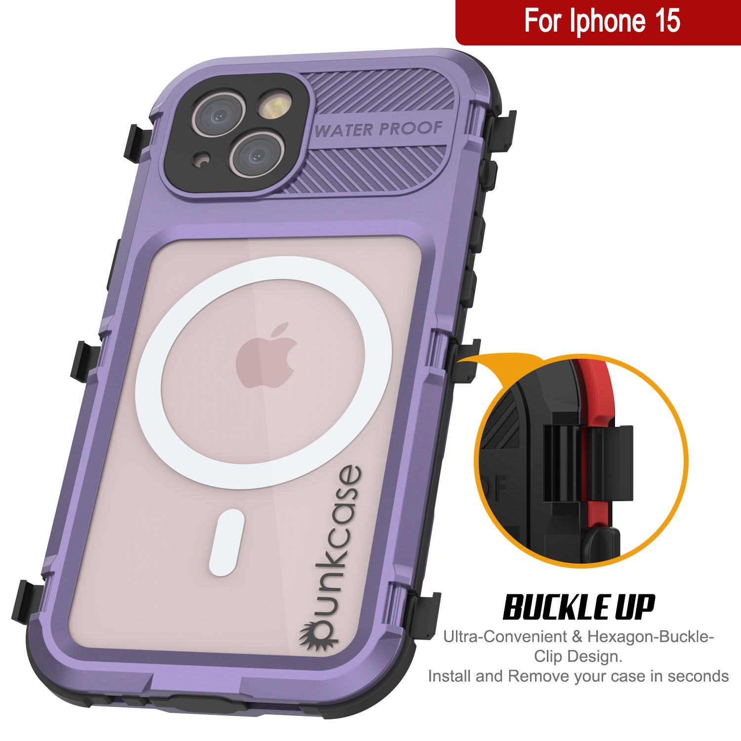 iPhone 15 Metal Extreme 2.0 Series Aluminum Waterproof Case IP68 W/Buillt in Screen Protector [Purple]