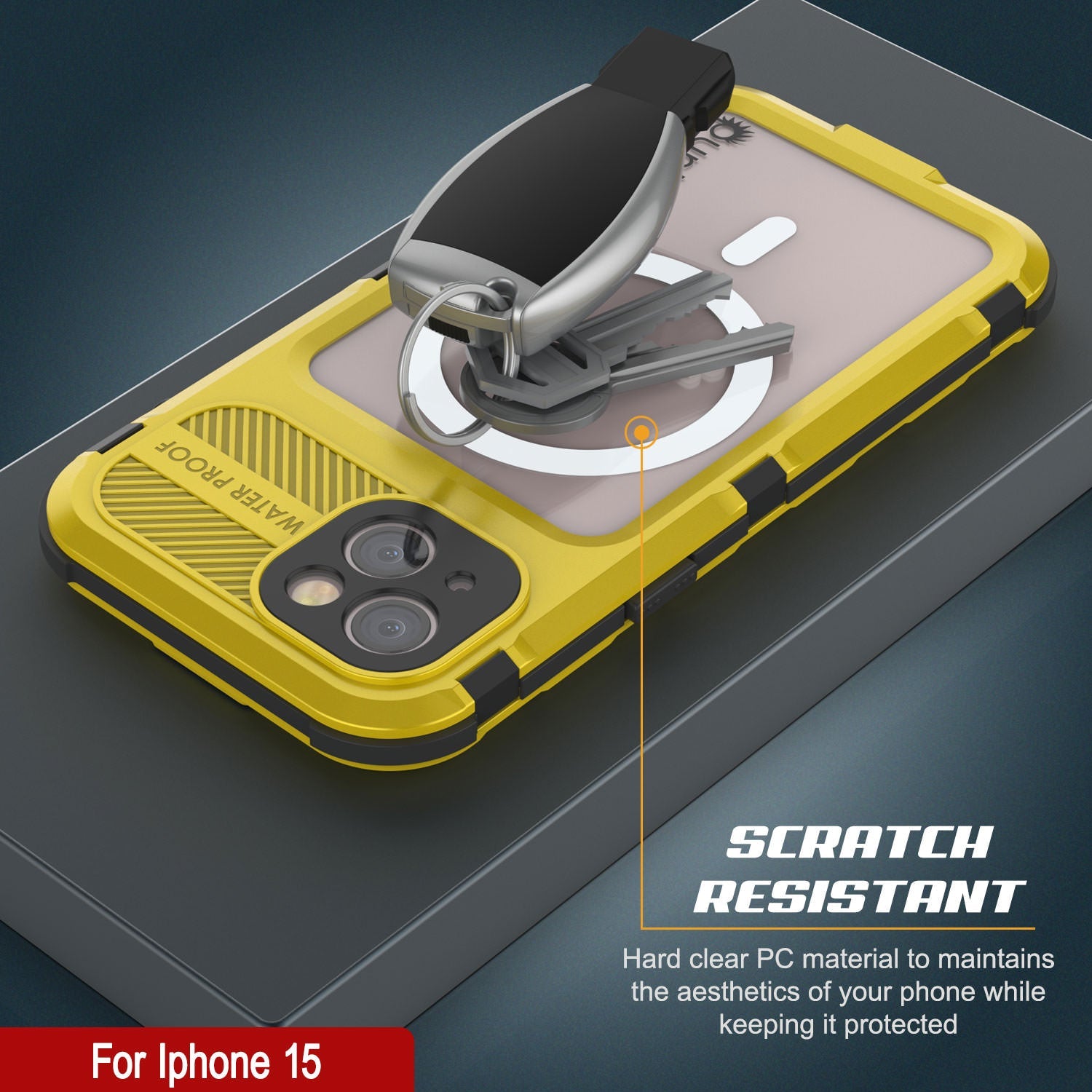 iPhone 15 Metal Extreme 2.0 Series Aluminum Waterproof Case IP68 W/Buillt in Screen Protector [Yellow]