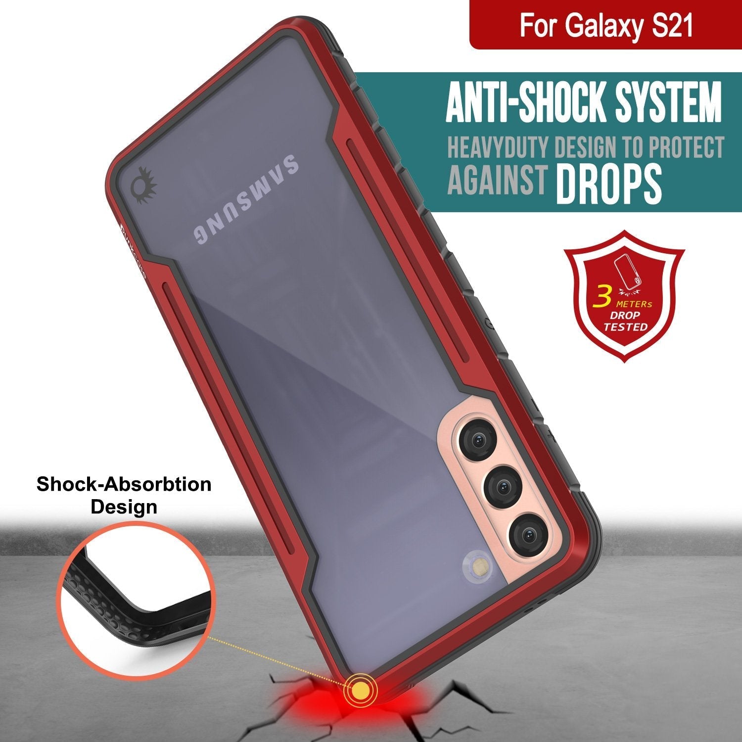 Punkcase S21 ravenger Case Protective Military Grade Multilayer Cover [Red]