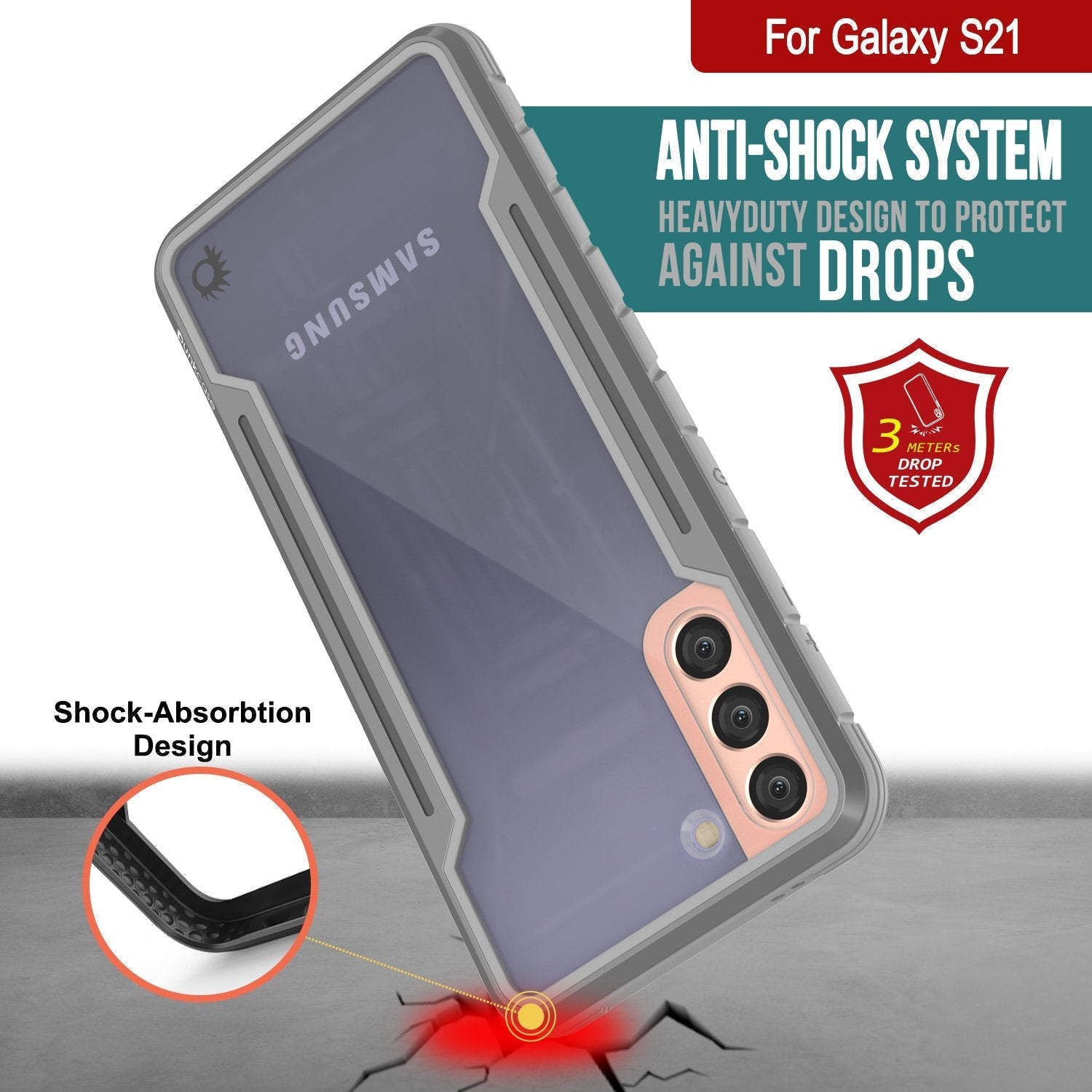 Punkcase S21 ravenger Case Protective Military Grade Multilayer Cover [Grey]