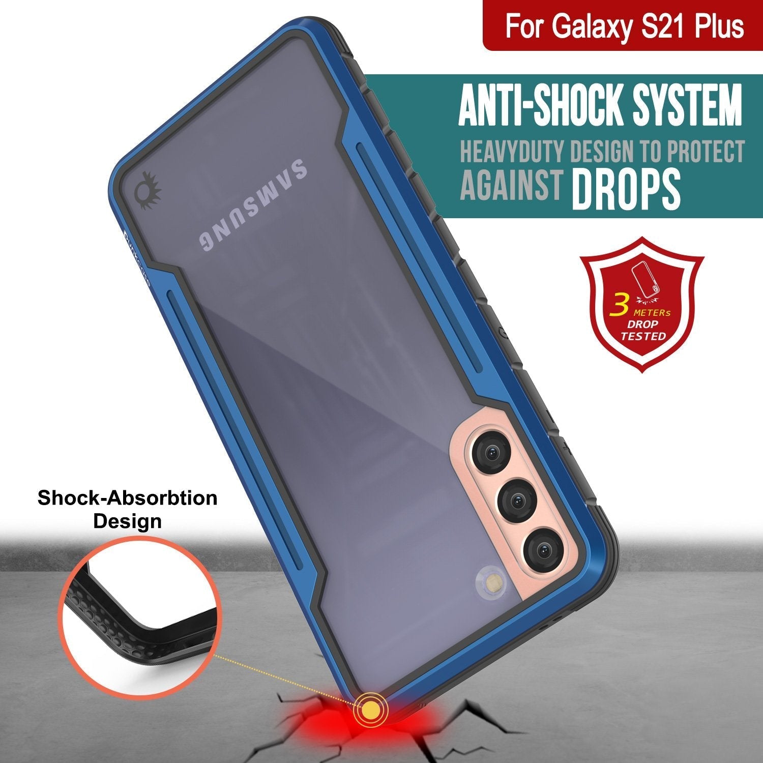 Punkcase S21+ Plus ravenger Case Protective Military Grade Multilayer Cover [Blue]