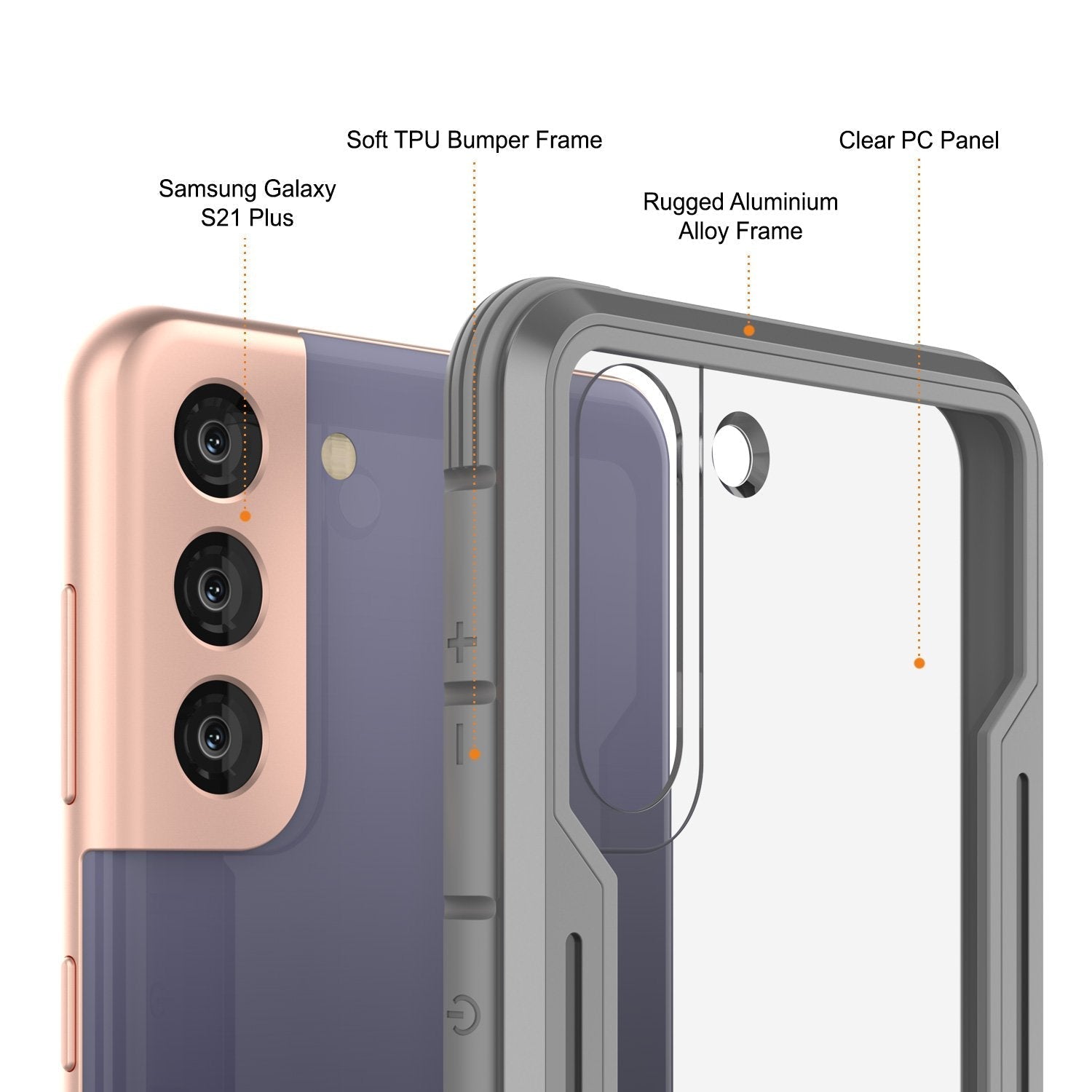 Punkcase S21+ Plus ravenger Case Protective Military Grade Multilayer Cover [Grey]