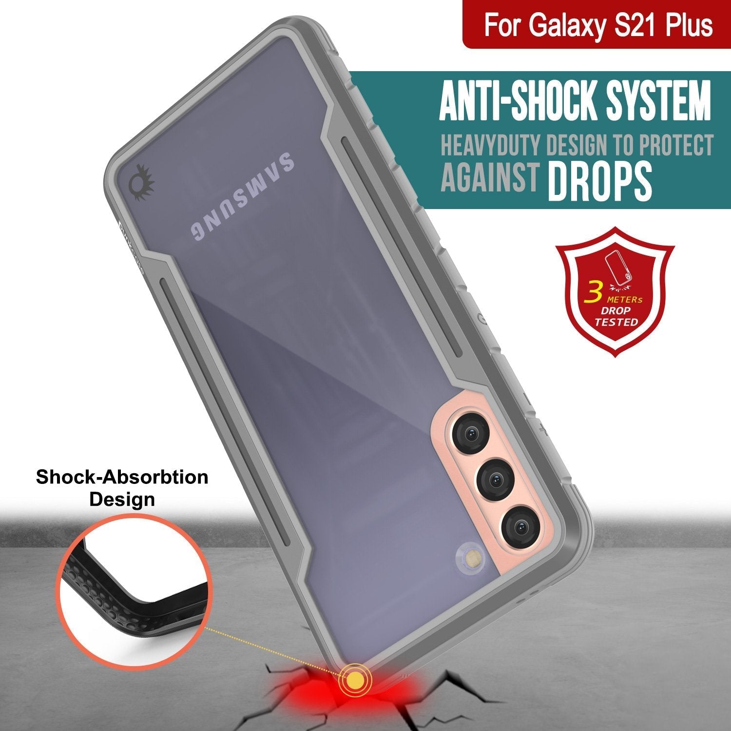 Punkcase S21+ Plus ravenger Case Protective Military Grade Multilayer Cover [Grey]