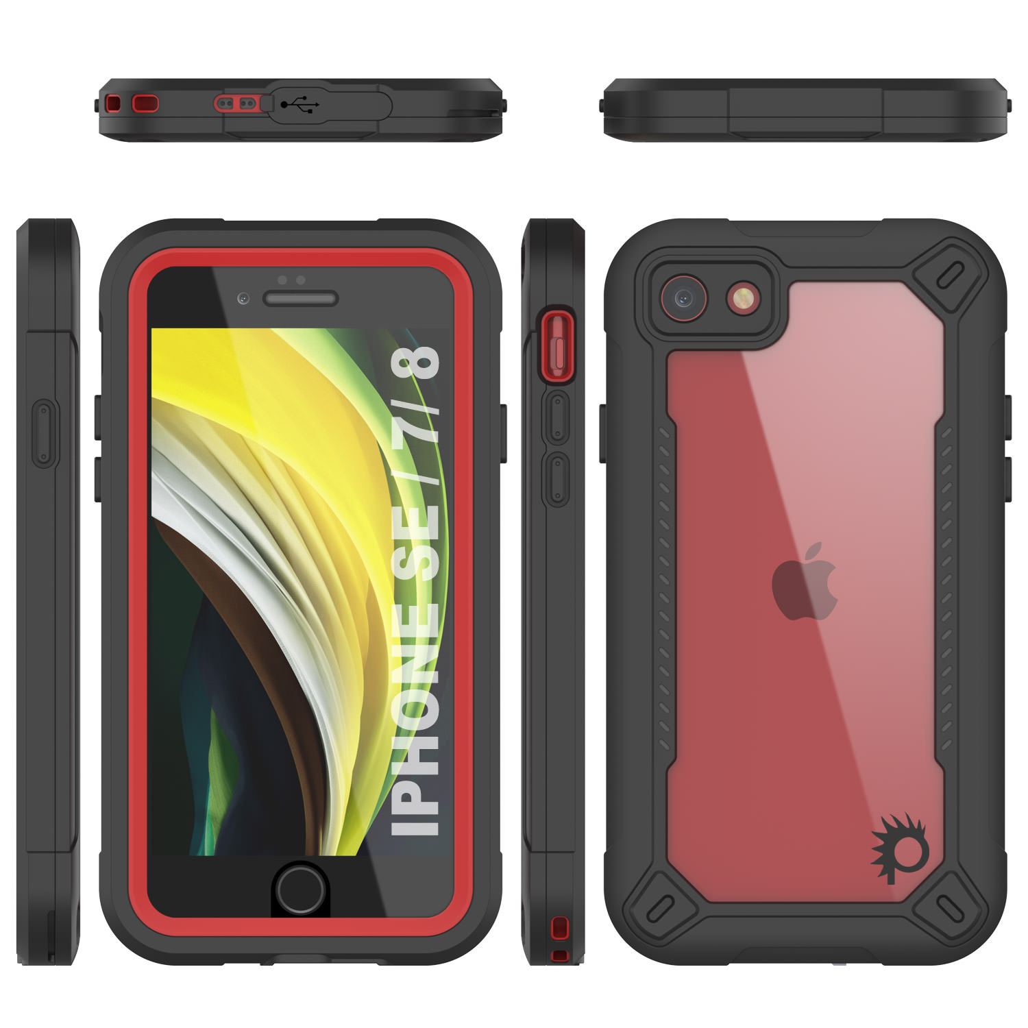 iPhone 7 Waterproof IP68 Case, Punkcase [red]  [Maximus Series] [Slim Fit] [IP68 Certified] [Shockresistant] Clear Armor Cover with Screen Protector | Ultimate Protection