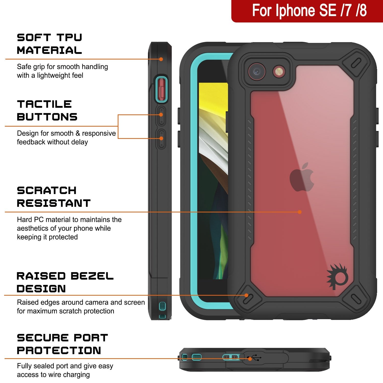 iPhone 7 Waterproof IP68 Case, Punkcase [teal]  [Maximus Series] [Slim Fit] [IP68 Certified] [Shockresistant] Clear Armor Cover with Screen Protector | Ultimate Protection