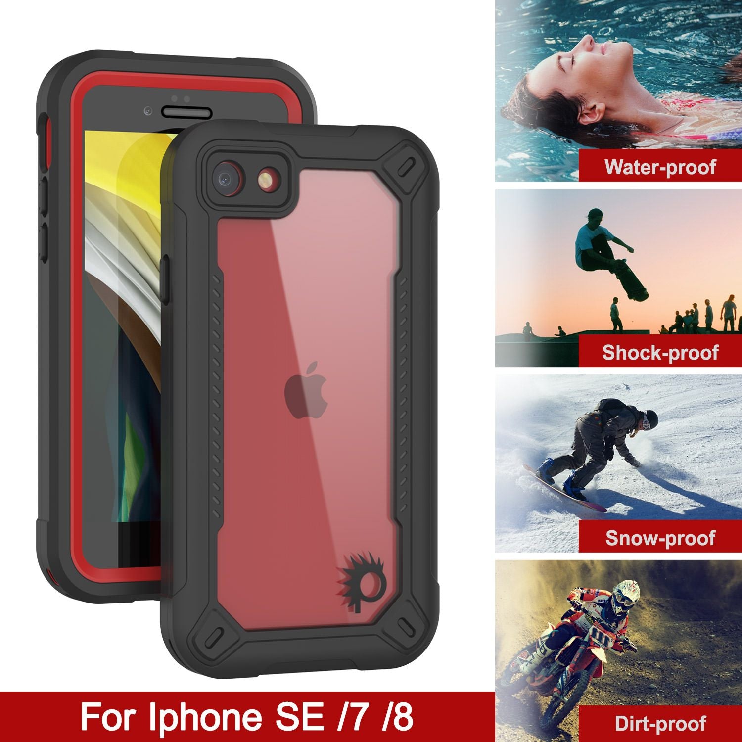 iPhone 7 Waterproof IP68 Case, Punkcase [red]  [Maximus Series] [Slim Fit] [IP68 Certified] [Shockresistant] Clear Armor Cover with Screen Protector | Ultimate Protection