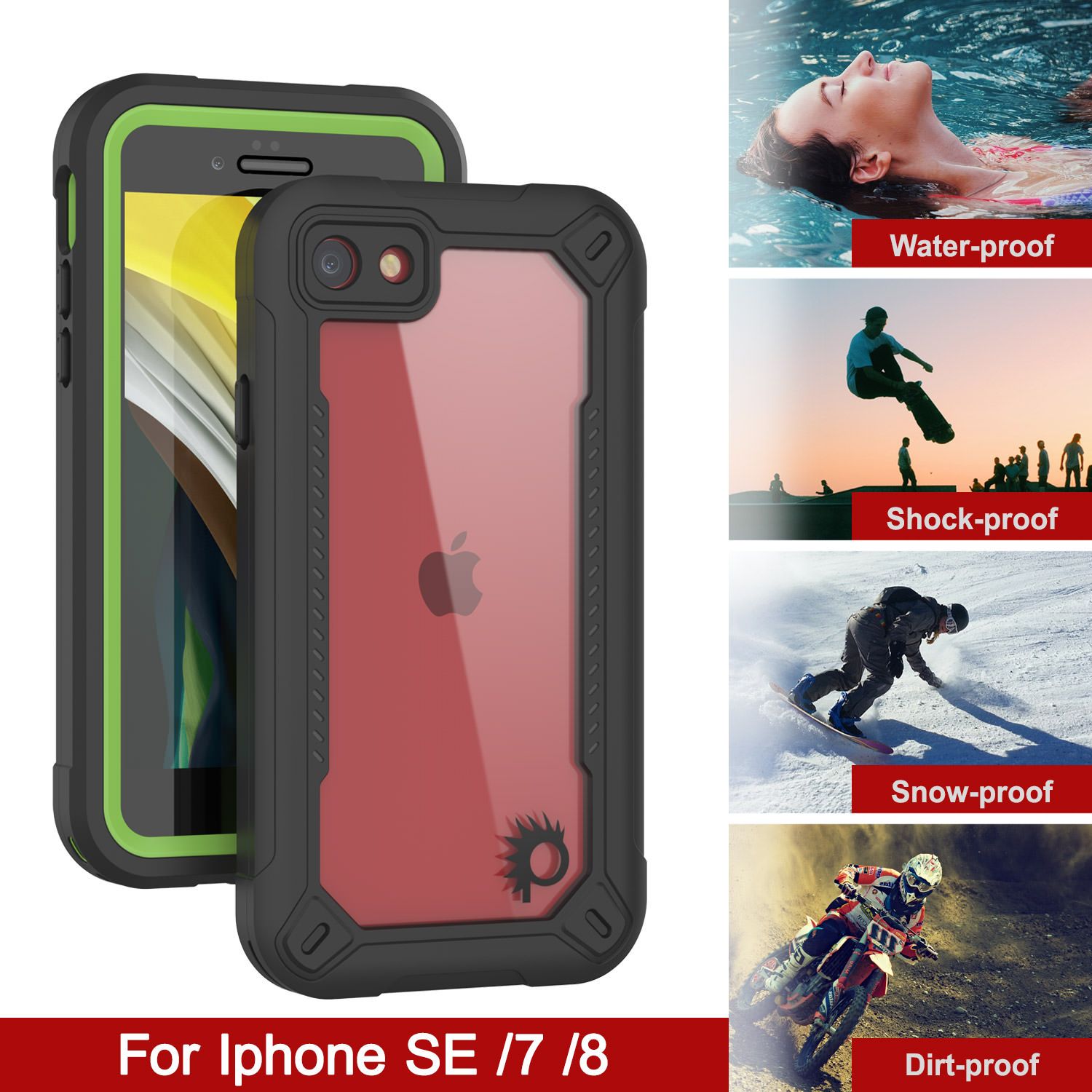 iPhone 7 Waterproof IP68 Case, Punkcase [Green]  [Maximus Series] [Slim Fit] [IP68 Certified] [Shockresistant] Clear Armor Cover with Screen Protector | Ultimate Protection