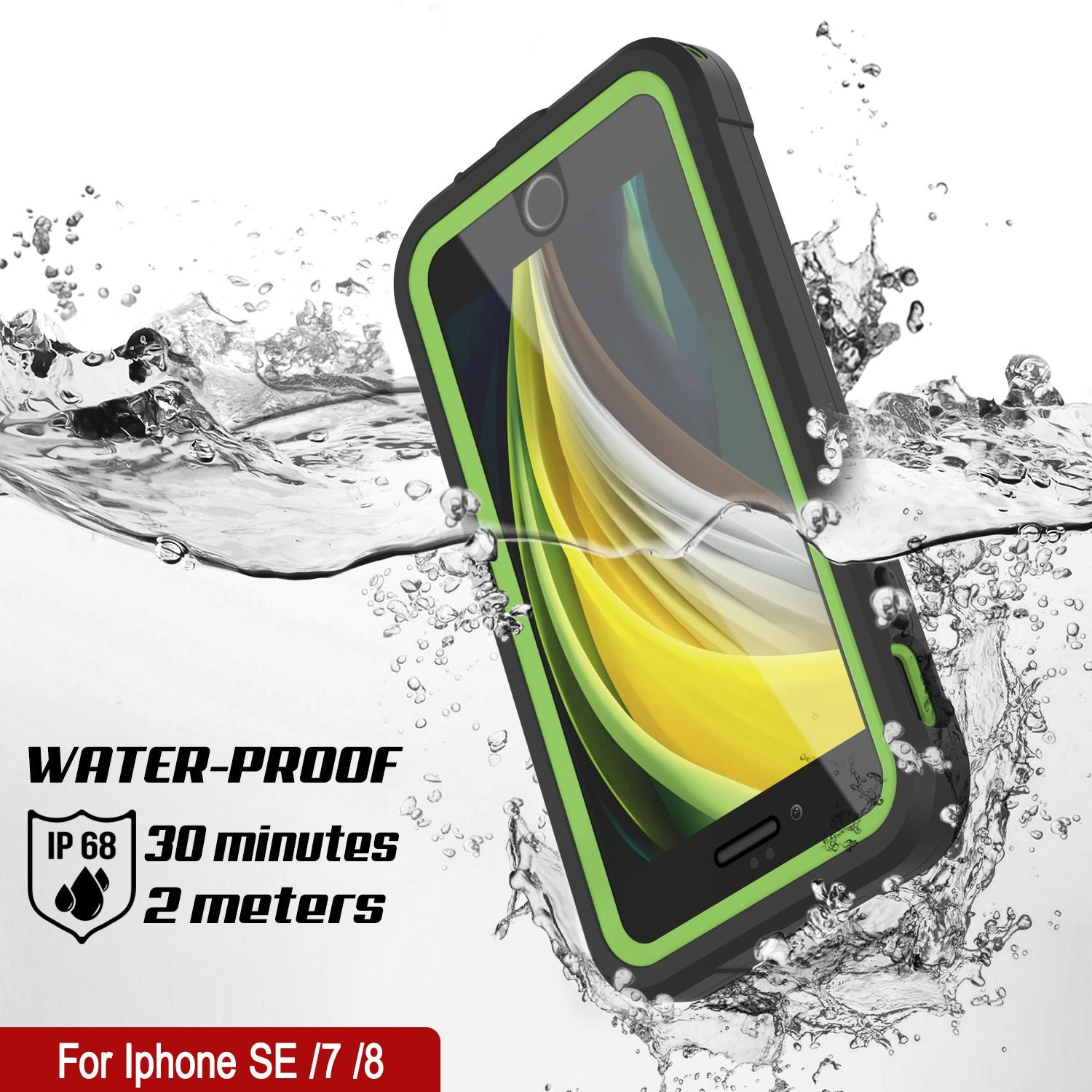 iPhone 7 Waterproof IP68 Case, Punkcase [Green]  [Maximus Series] [Slim Fit] [IP68 Certified] [Shockresistant] Clear Armor Cover with Screen Protector | Ultimate Protection