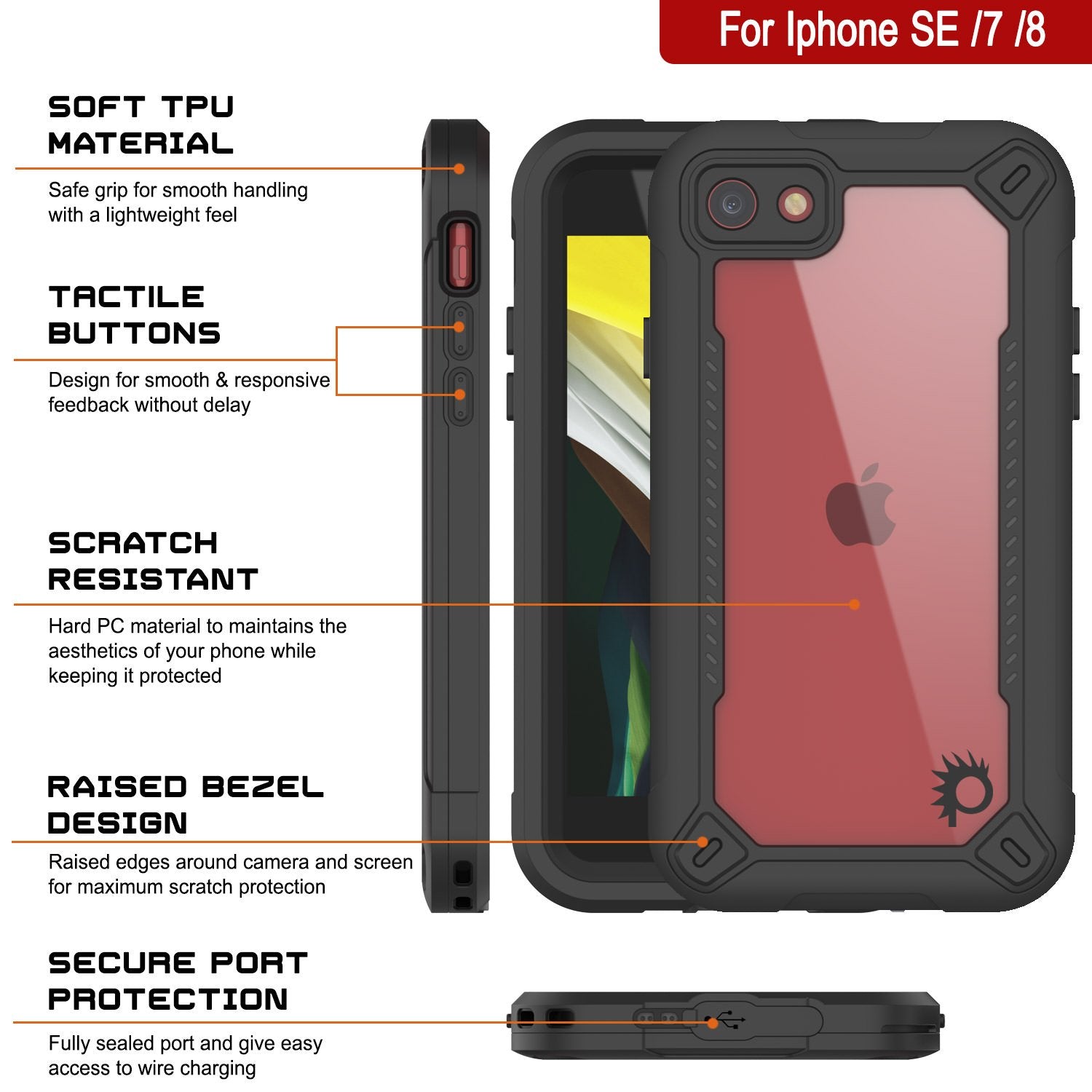 iPhone SE (4.7") Waterproof IP68 Case, Punkcase [Black]  [Maximus Series] [Slim Fit] [IP68 Certified] [Shockresistant] Clear Armor Cover with Screen Protector | Ultimate Protection