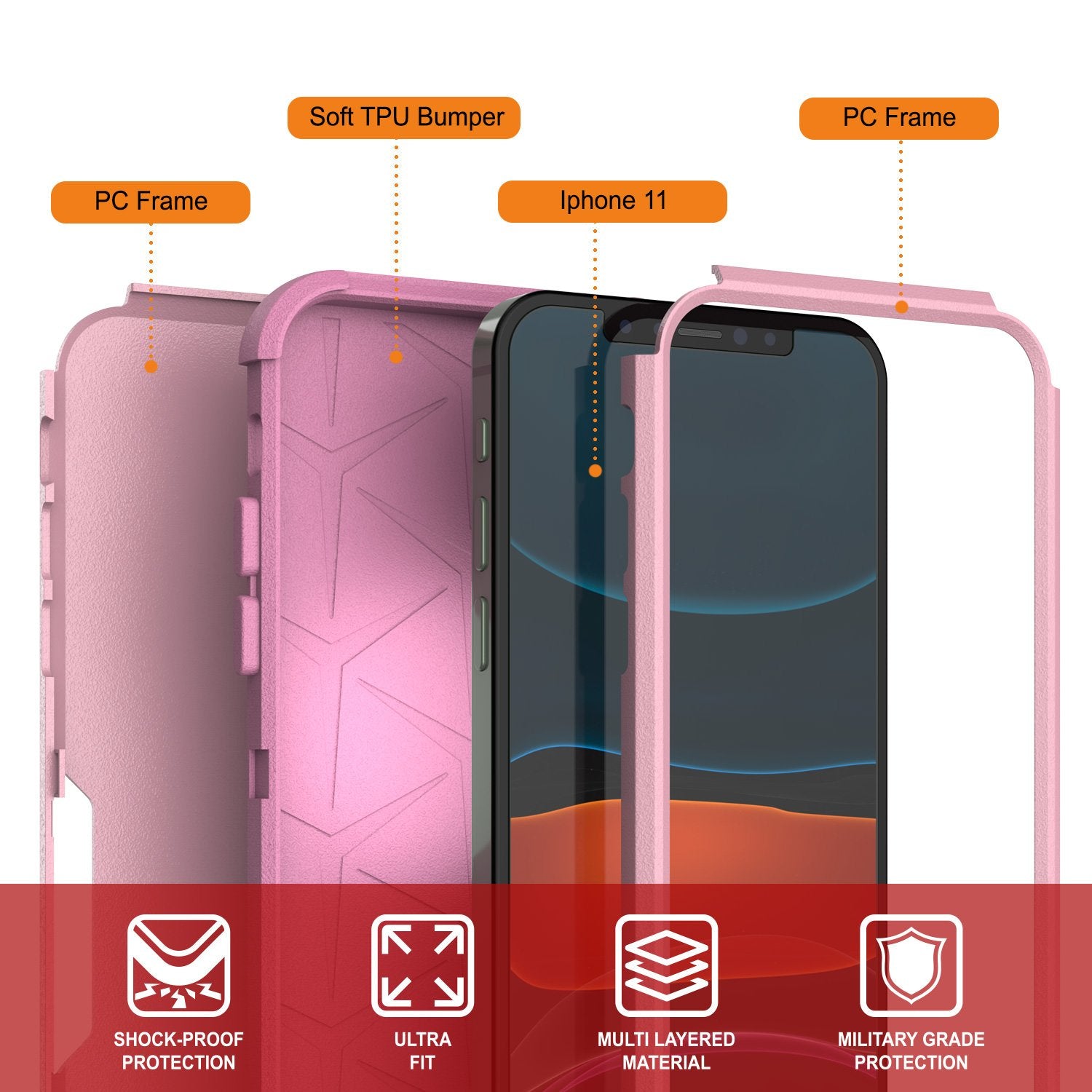 Punkcase for iPhone 11 Belt Clip Multilayer Holster Case [Patron Series] [Pink]