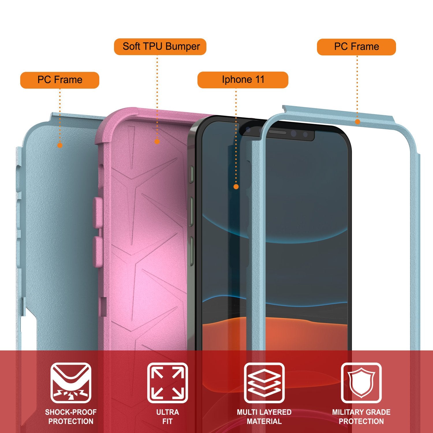Punkcase for iPhone 11 Belt Clip Multilayer Holster Case [Patron Series] [Mint-Pink]