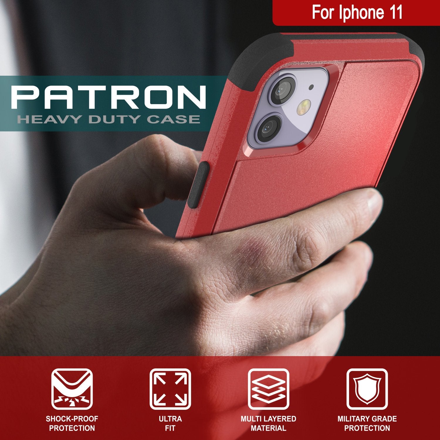 Punkcase for iPhone 11 Belt Clip Multilayer Holster Case [Patron Series] [Red-Black]