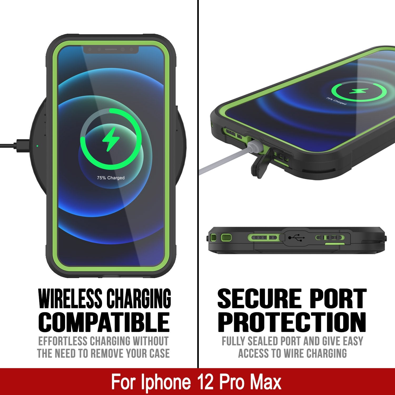 iPhone 12 Pro Max Waterproof IP68 Case, Punkcase [Green]  [Maximus Series] [Slim Fit] [IP68 Certified] [Shockresistant] Clear Armor Cover with Screen Protector | Ultimate Protection