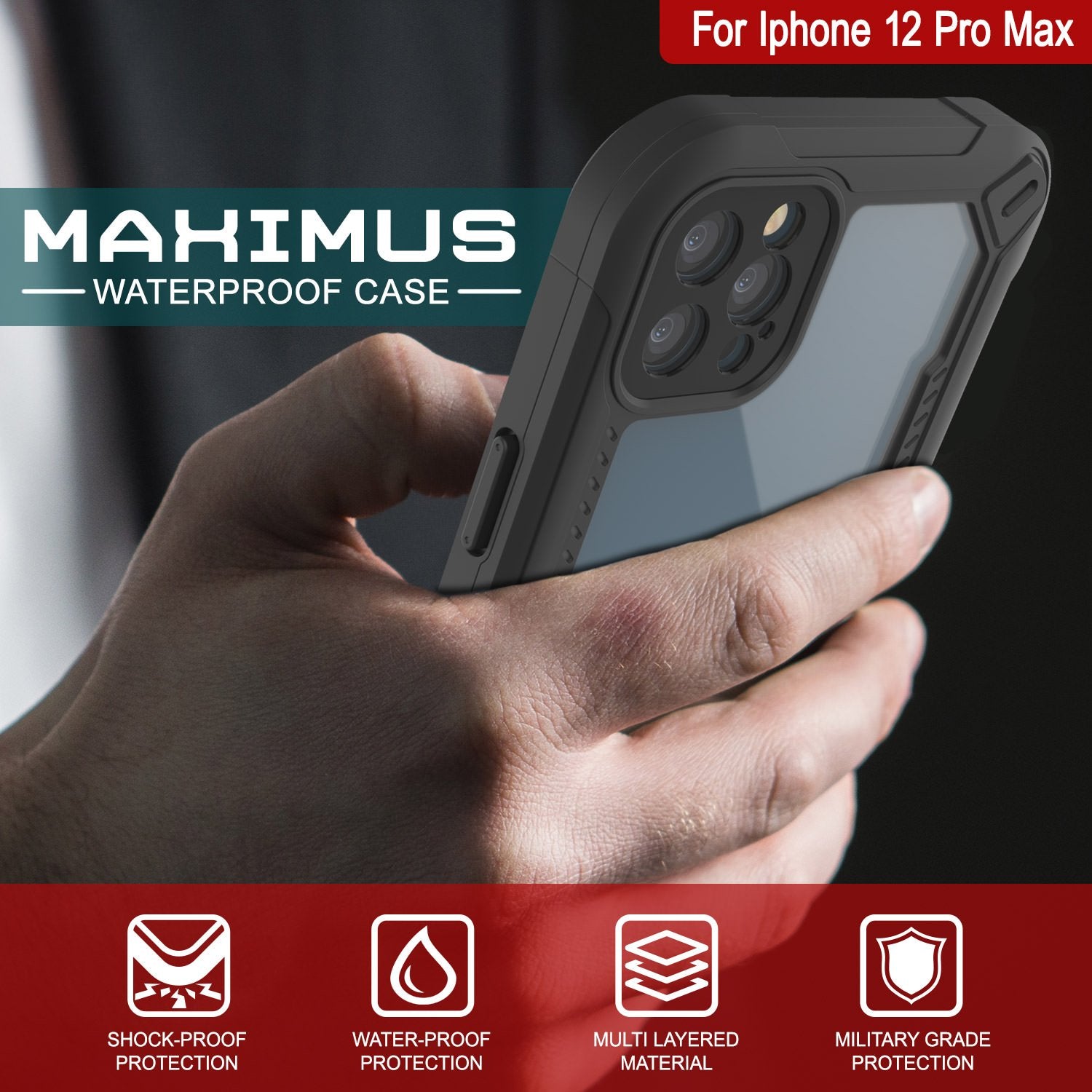 iPhone 12 Pro Max Waterproof IP68 Case, Punkcase [Purple]  [Maximus Series] [Slim Fit] [IP68 Certified] [Shockresistant] Clear Armor Cover with Screen Protector | Ultimate Protection