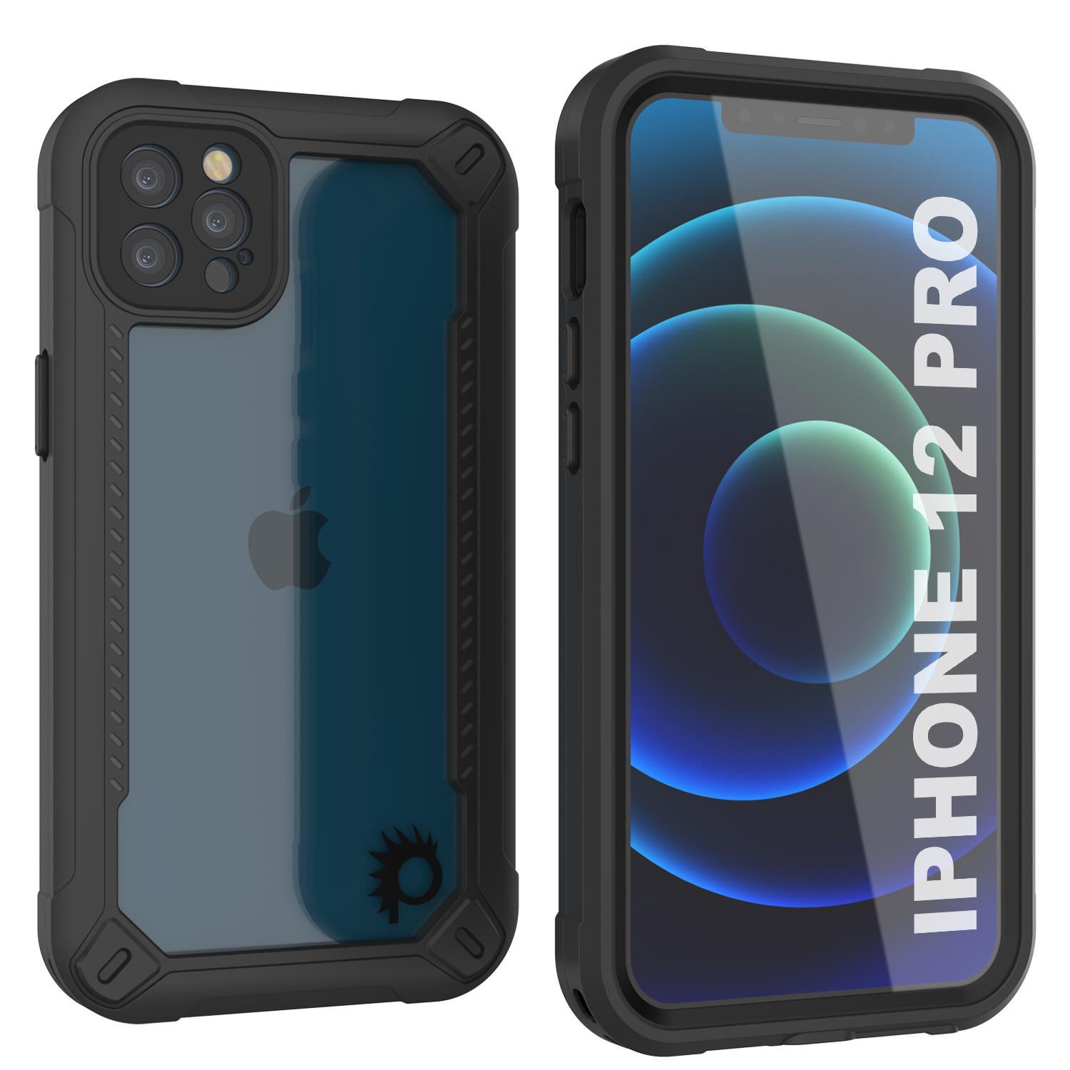 iPhone 12 Pro Waterproof IP68 Case, Punkcase [Black]  [Maximus Series] [Slim Fit] [IP68 Certified] [Shockresistant] Clear Armor Cover with Screen Protector | Ultimate Protection