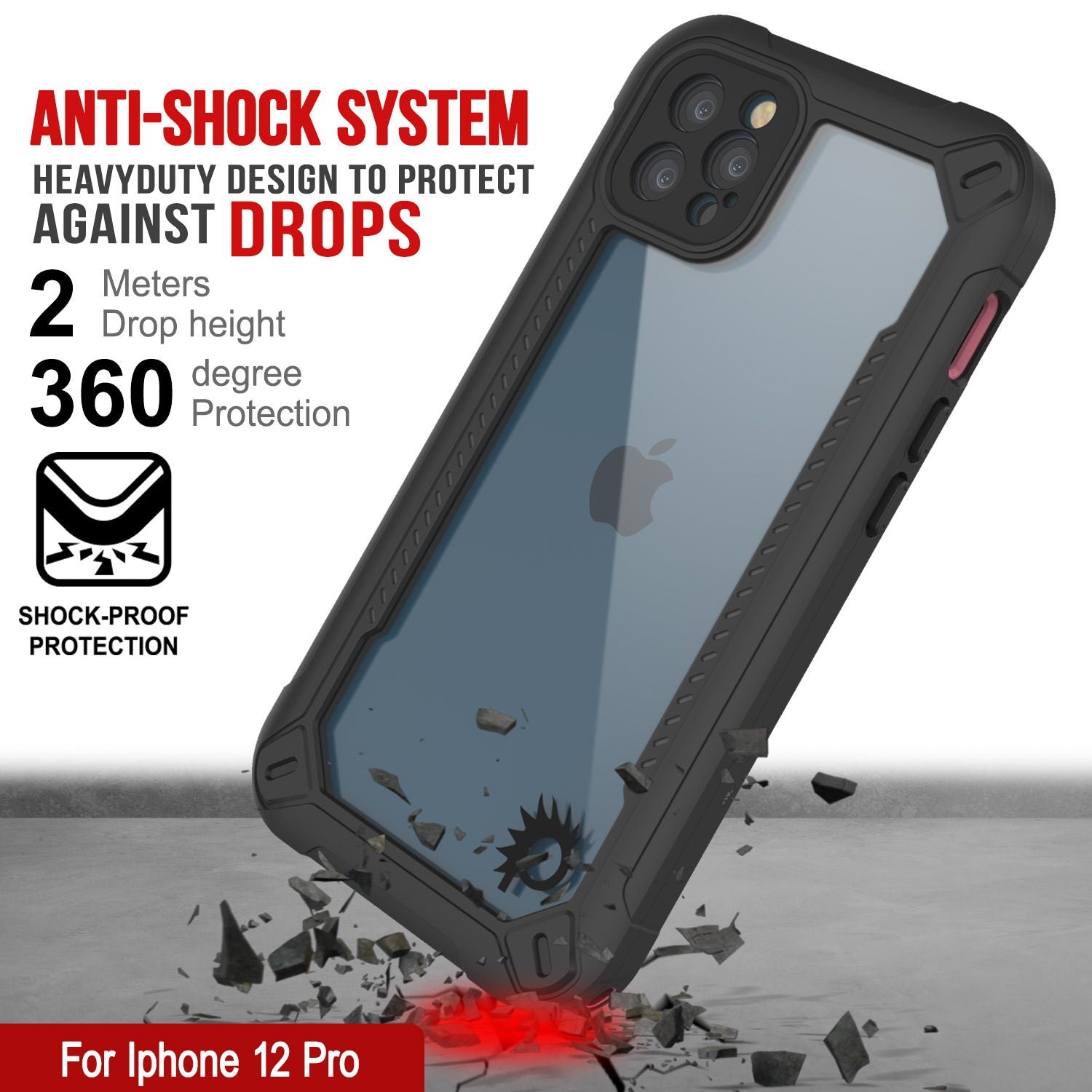 iPhone 12 Pro Waterproof IP68 Case, Punkcase [pink]  [Maximus Series] [Slim Fit] [IP68 Certified] [Shockresistant] Clear Armor Cover with Screen Protector | Ultimate Protection