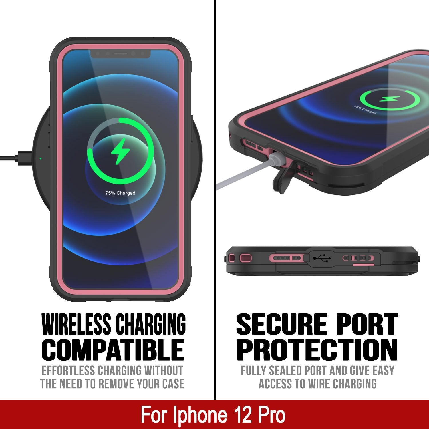 iPhone 12 Pro Waterproof IP68 Case, Punkcase [pink]  [Maximus Series] [Slim Fit] [IP68 Certified] [Shockresistant] Clear Armor Cover with Screen Protector | Ultimate Protection