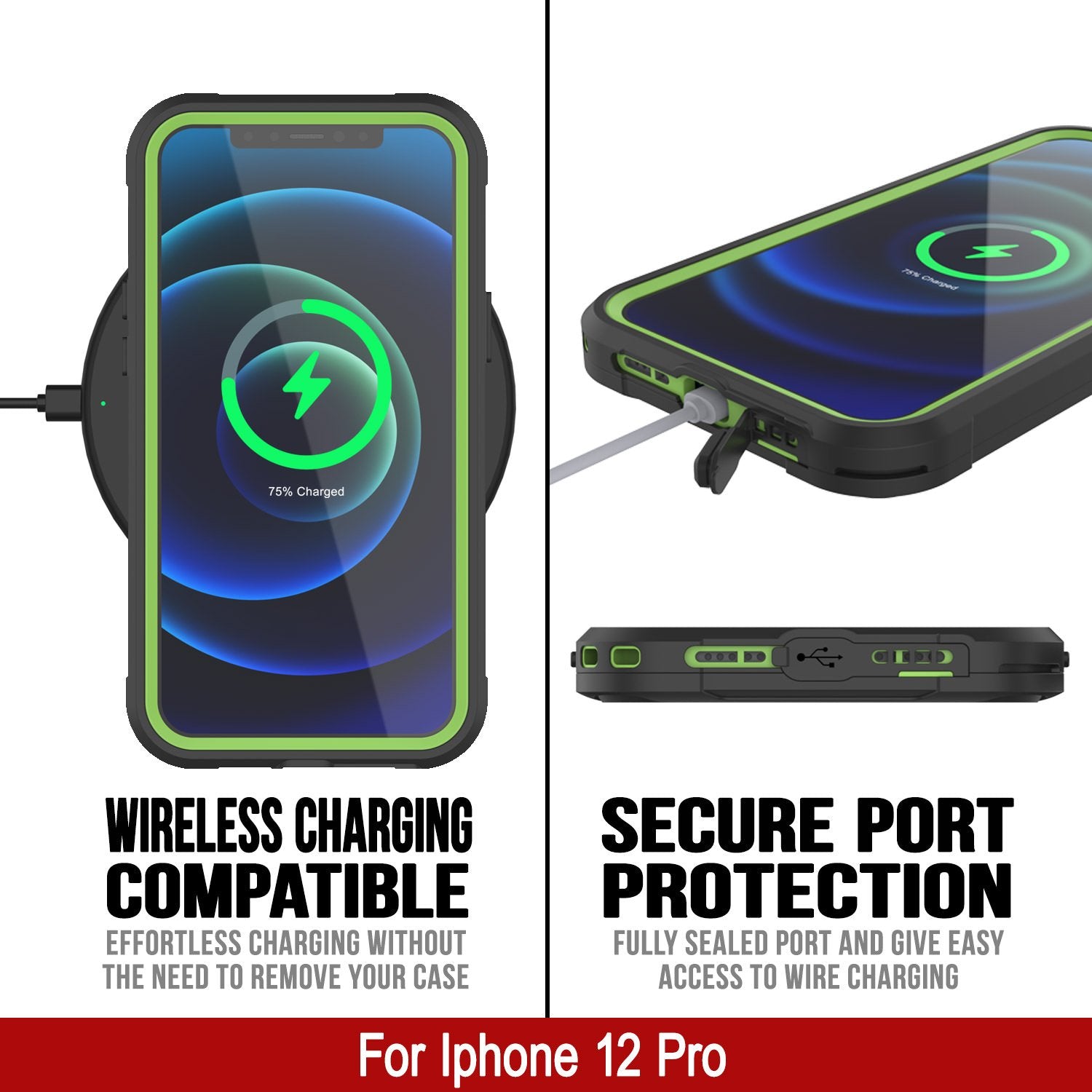 iPhone 12 Pro Waterproof IP68 Case, Punkcase [Green]  [Maximus Series] [Slim Fit] [IP68 Certified] [Shockresistant] Clear Armor Cover with Screen Protector | Ultimate Protection