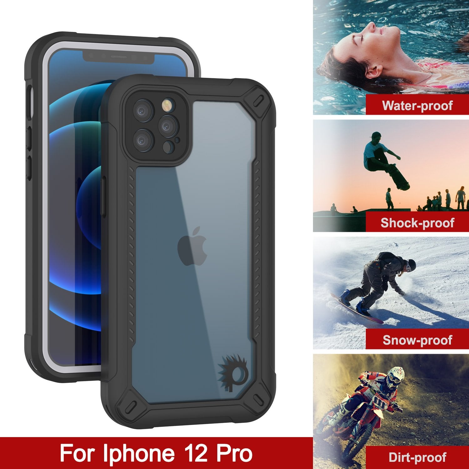 iPhone 12 Pro Waterproof IP68 Case, Punkcase [white]  [Maximus Series] [Slim Fit] [IP68 Certified] [Shockresistant] Clear Armor Cover with Screen Protector | Ultimate Protection