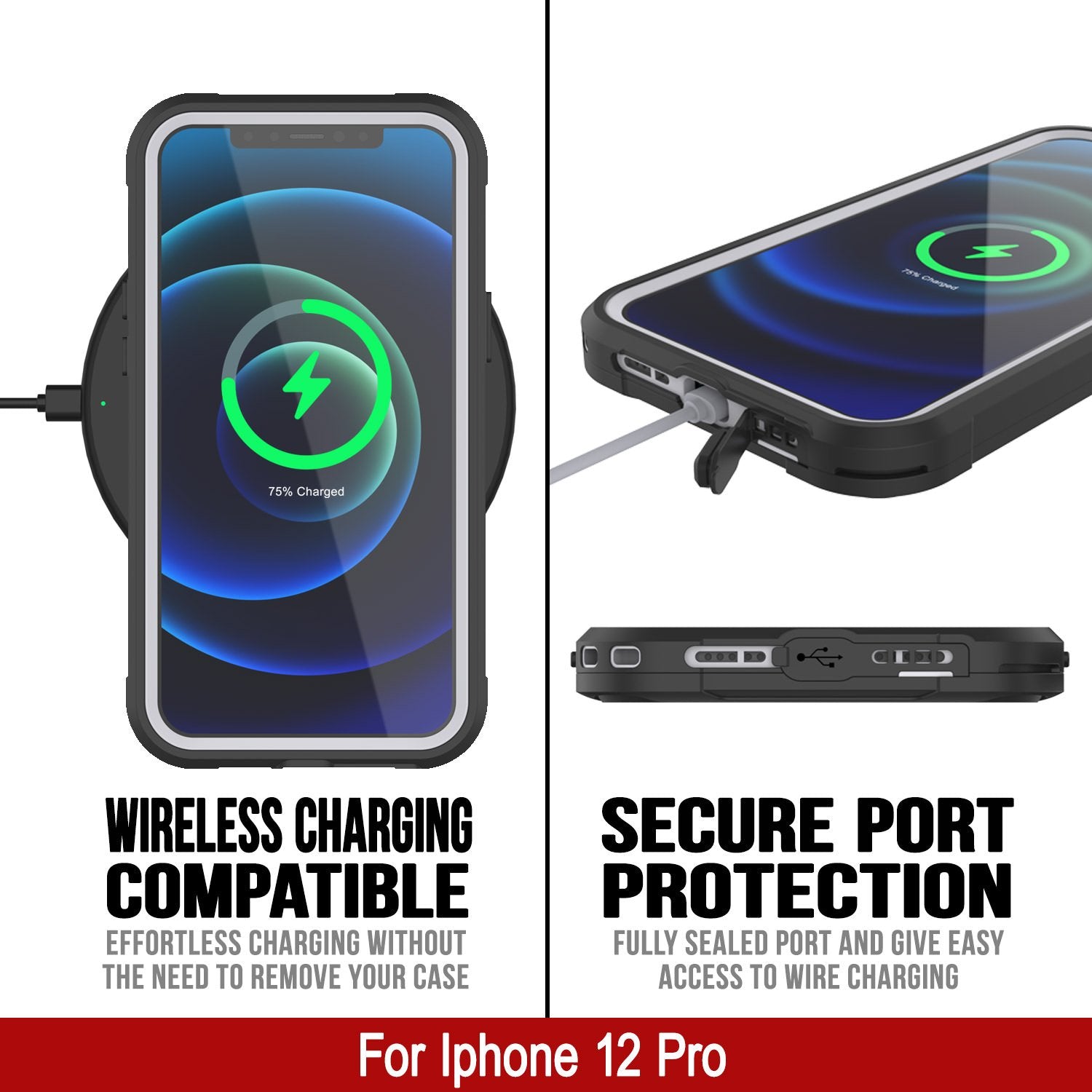 iPhone 12 Pro Waterproof IP68 Case, Punkcase [white]  [Maximus Series] [Slim Fit] [IP68 Certified] [Shockresistant] Clear Armor Cover with Screen Protector | Ultimate Protection