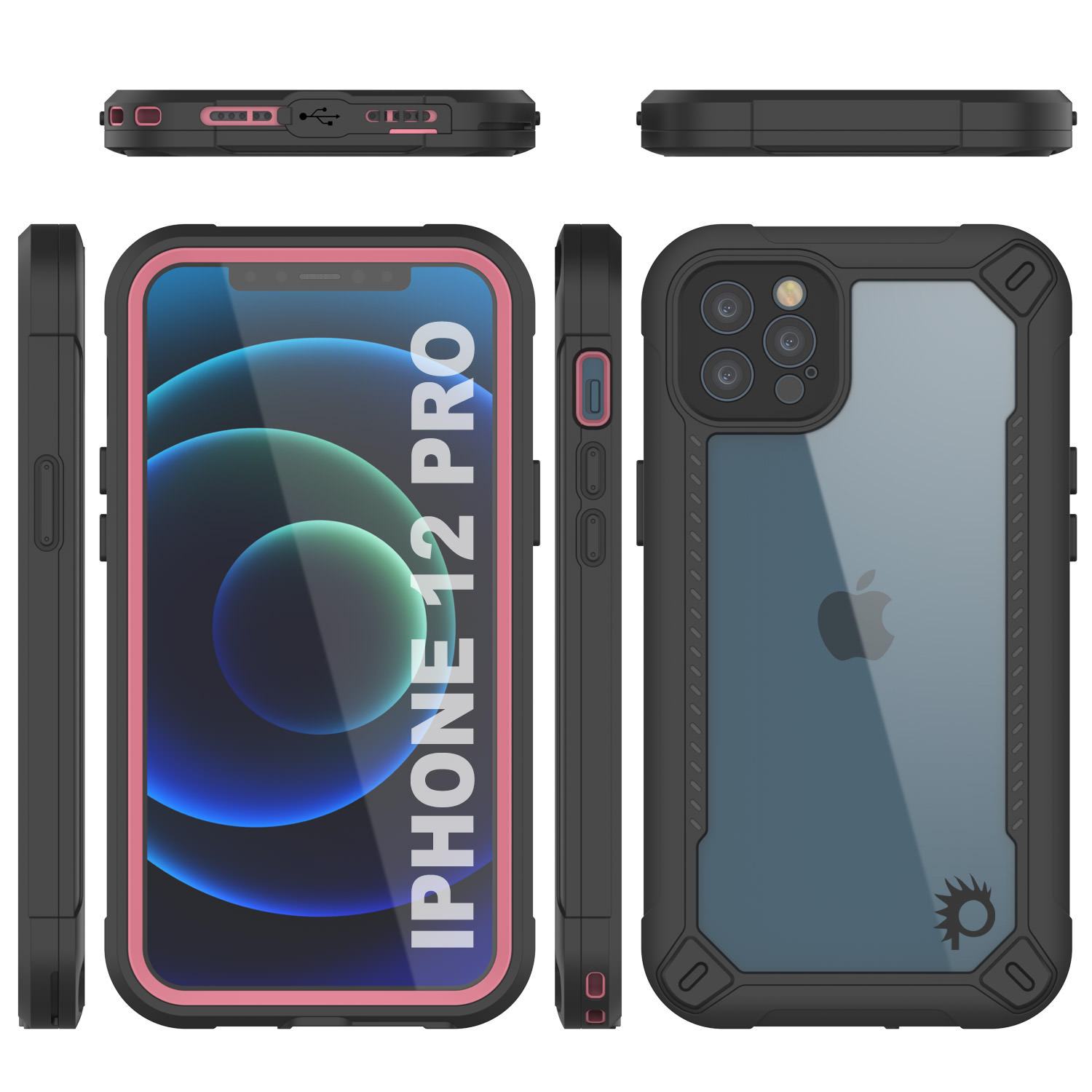 iPhone 12 Pro Waterproof IP68 Case, Punkcase [pink]  [Maximus Series] [Slim Fit] [IP68 Certified] [Shockresistant] Clear Armor Cover with Screen Protector | Ultimate Protection