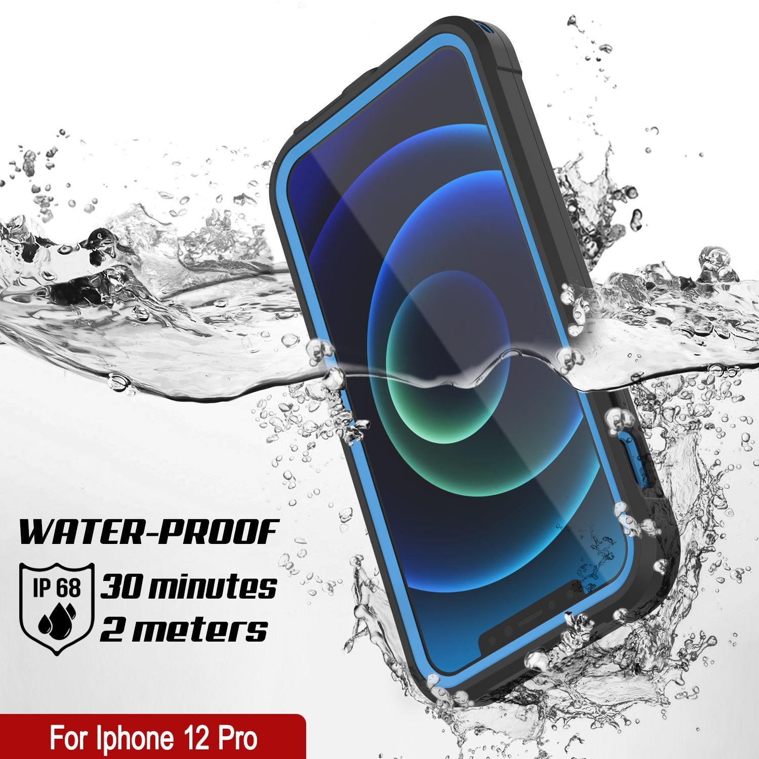 iPhone 12 Pro Waterproof IP68 Case, Punkcase [Blue]  [Maximus Series] [Slim Fit] [IP68 Certified] [Shockresistant] Clear Armor Cover with Screen Protector | Ultimate Protection