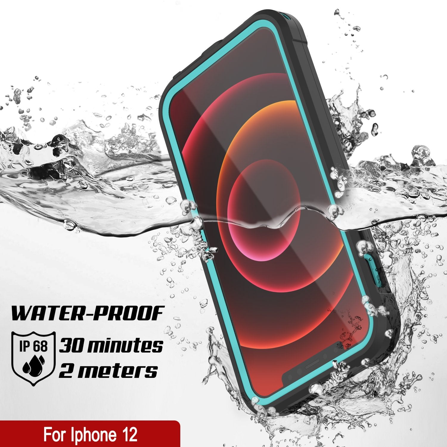 iPhone 12 Waterproof IP68 Case, Punkcase [teal]  [Maximus Series] [Slim Fit] [IP68 Certified] [Shockresistant] Clear Armor Cover with Screen Protector | Ultimate Protection