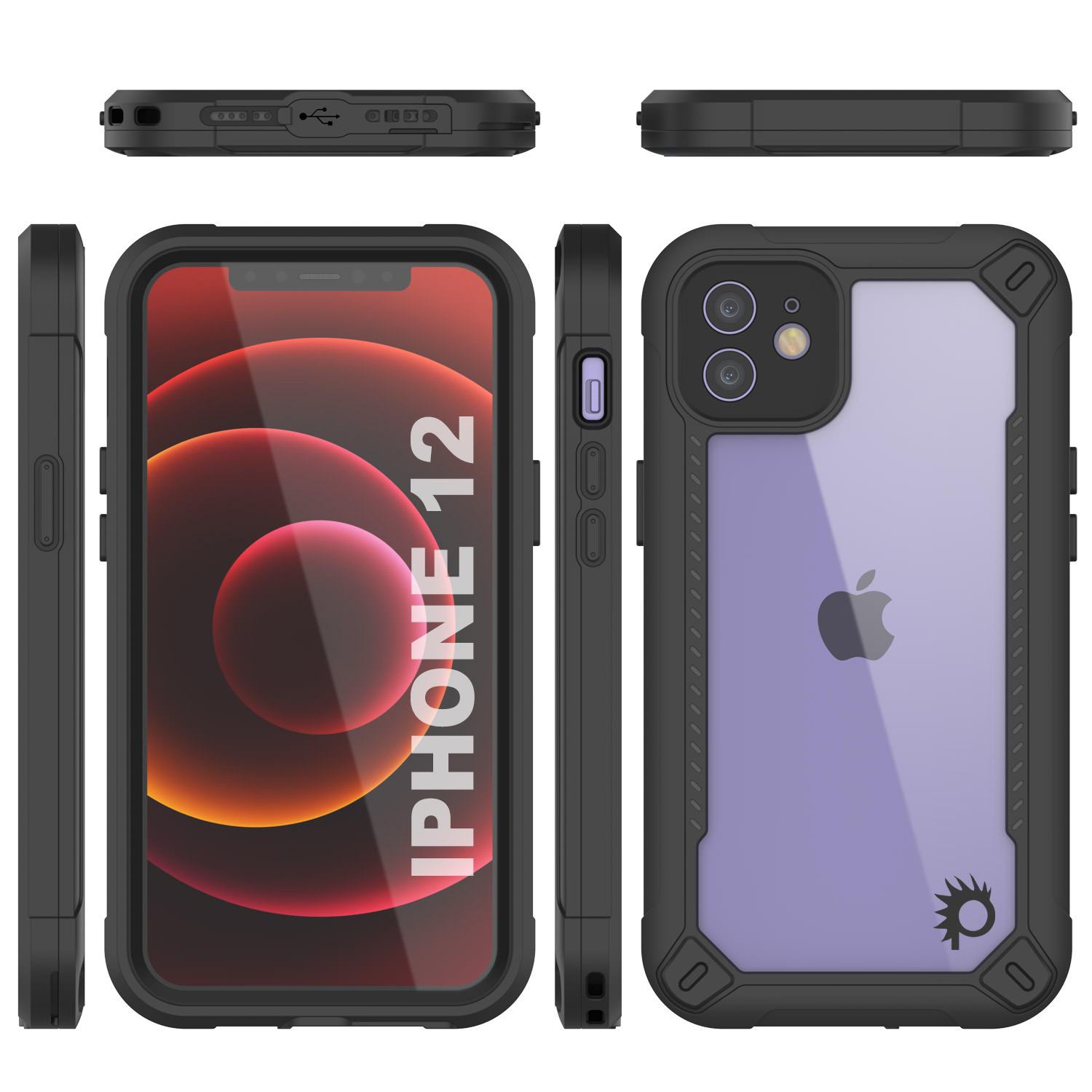 iPhone 12 Waterproof IP68 Case, Punkcase [Black]  [Maximus Series] [Slim Fit] [IP68 Certified] [Shockresistant] Clear Armor Cover with Screen Protector | Ultimate Protection