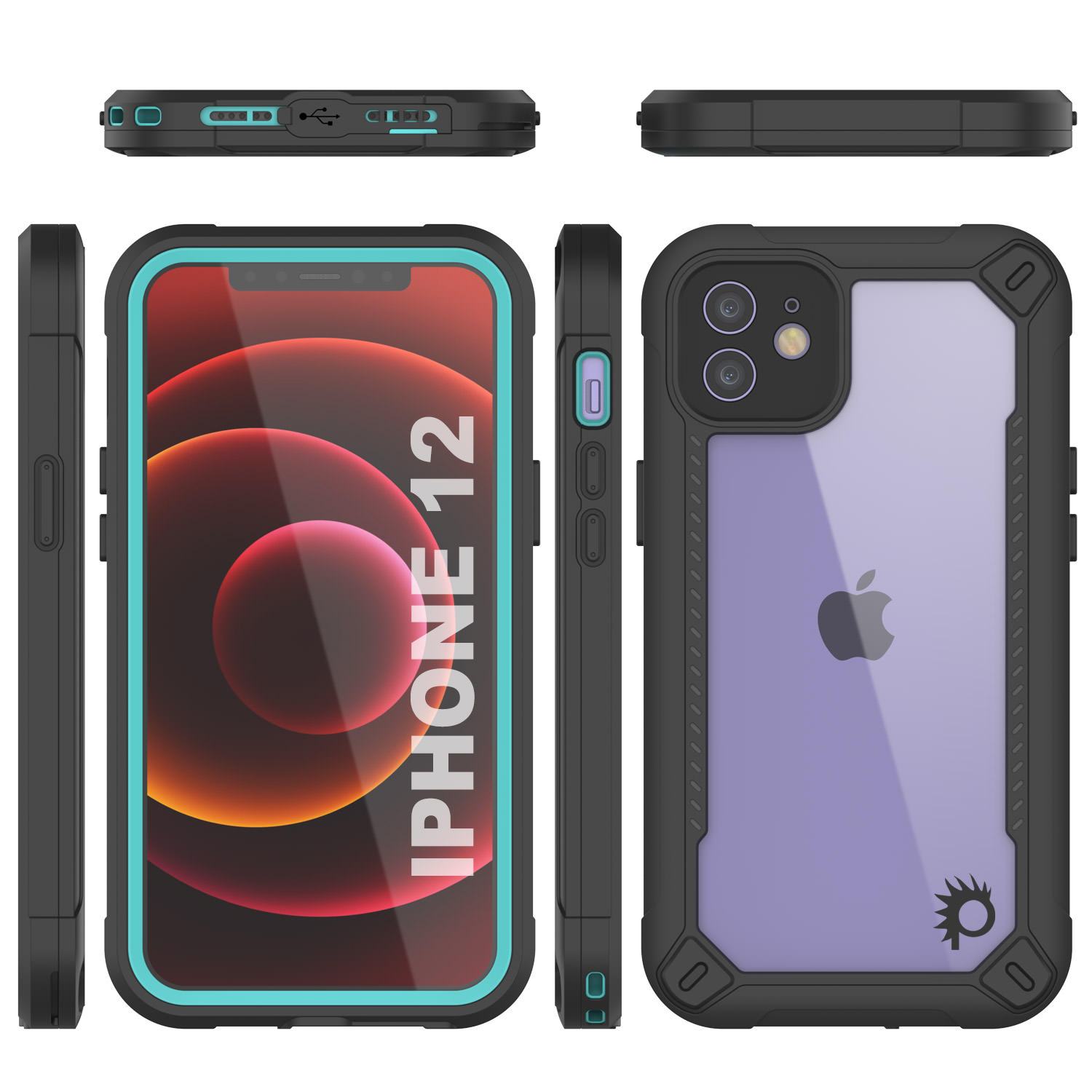 iPhone 12 Waterproof IP68 Case, Punkcase [teal]  [Maximus Series] [Slim Fit] [IP68 Certified] [Shockresistant] Clear Armor Cover with Screen Protector | Ultimate Protection