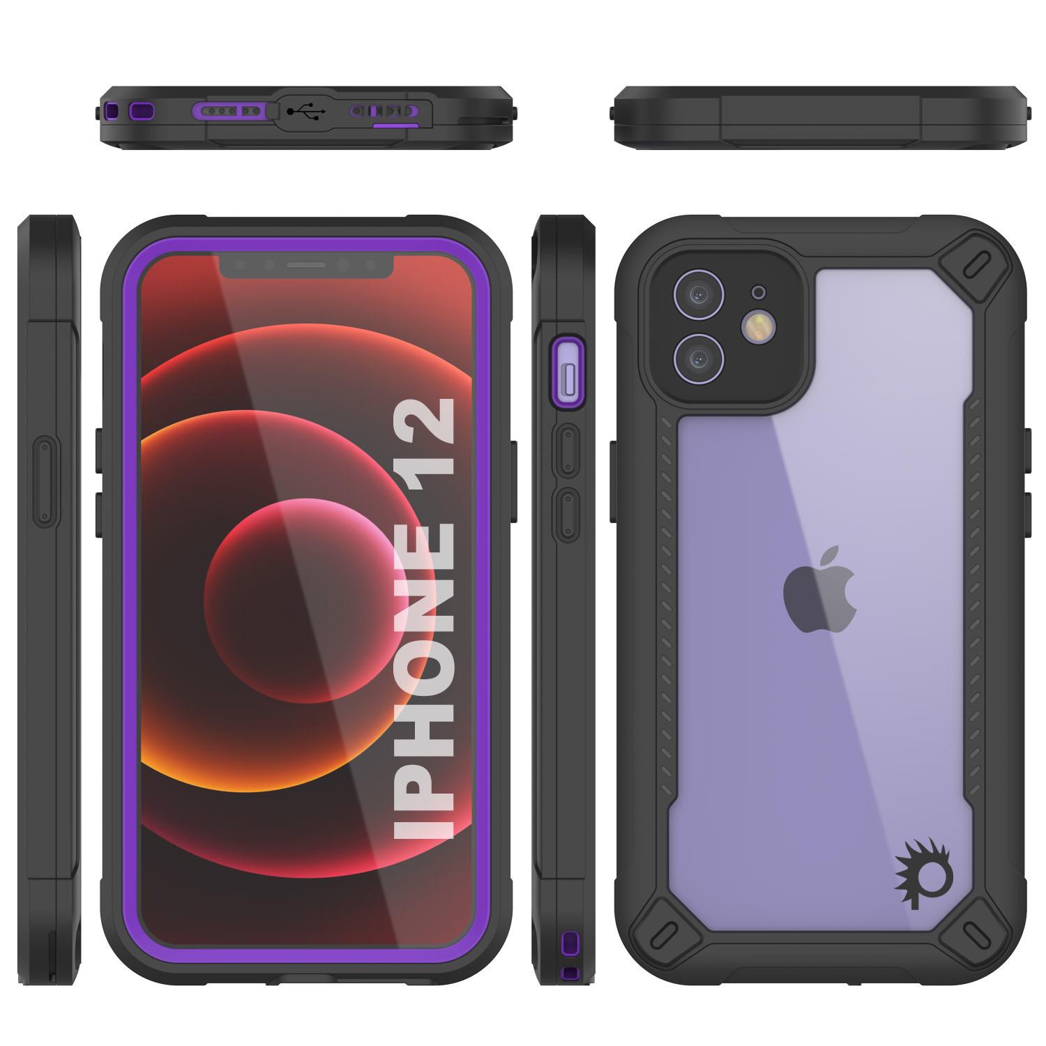 iPhone 12 Waterproof IP68 Case, Punkcase [Purple]  [Maximus Series] [Slim Fit] [IP68 Certified] [Shockresistant] Clear Armor Cover with Screen Protector | Ultimate Protection