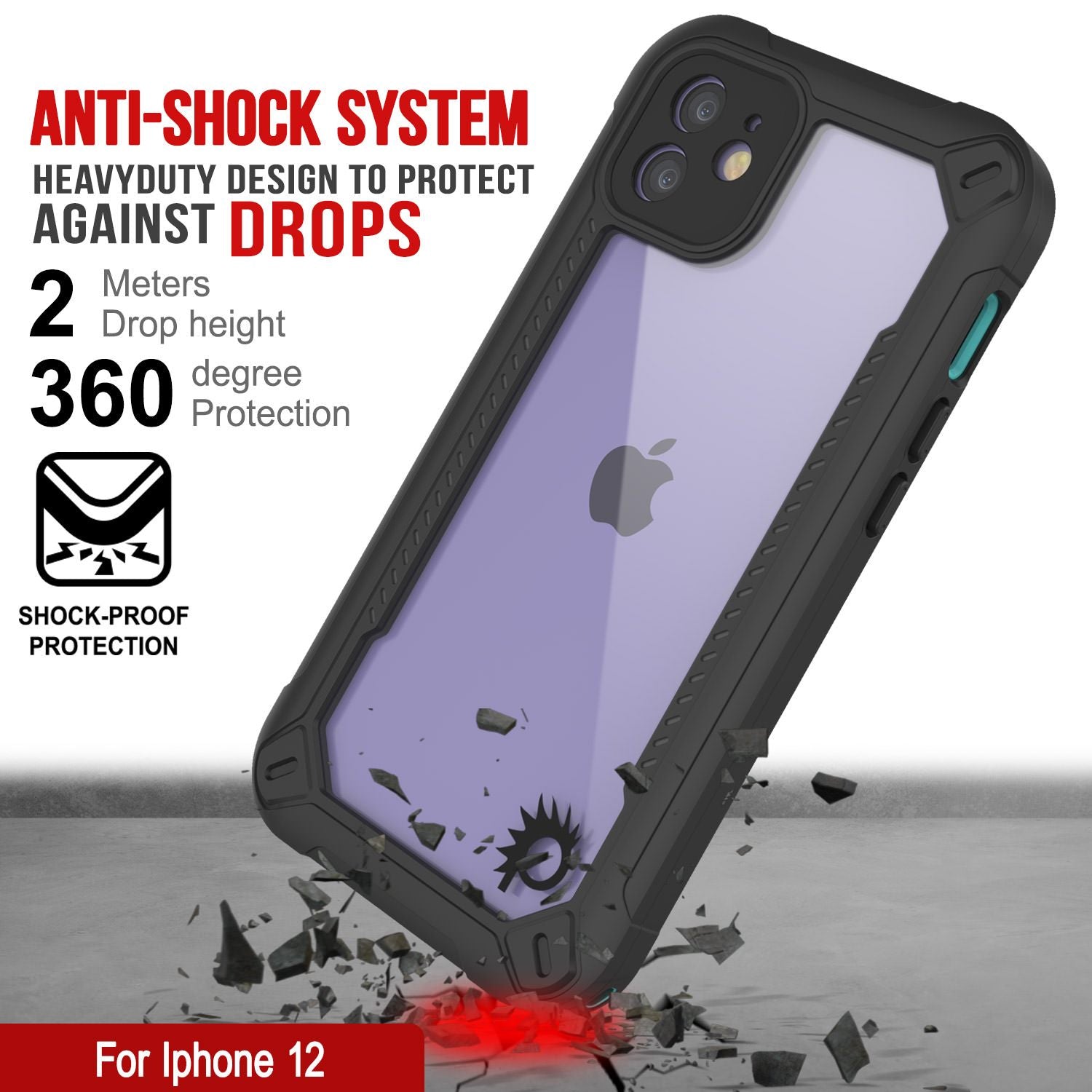 iPhone 12 Waterproof IP68 Case, Punkcase [teal]  [Maximus Series] [Slim Fit] [IP68 Certified] [Shockresistant] Clear Armor Cover with Screen Protector | Ultimate Protection