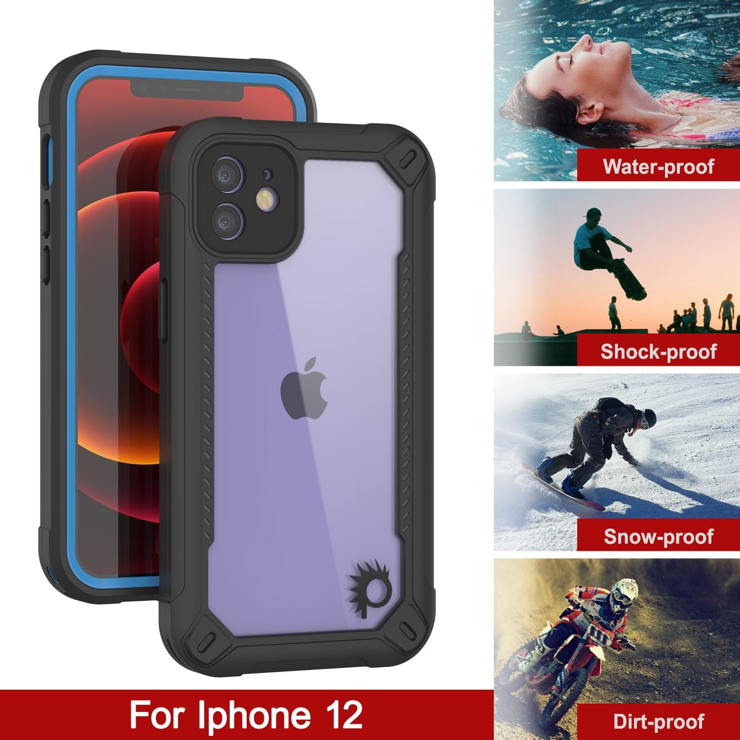 iPhone 12 Waterproof IP68 Case, Punkcase [Blue]  [Maximus Series] [Slim Fit] [IP68 Certified] [Shockresistant] Clear Armor Cover with Screen Protector | Ultimate Protection