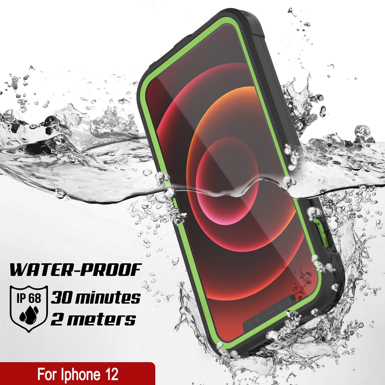 iPhone 12 Waterproof IP68 Case, Punkcase [Green]  [Maximus Series] [Slim Fit] [IP68 Certified] [Shockresistant] Clear Armor Cover with Screen Protector | Ultimate Protection
