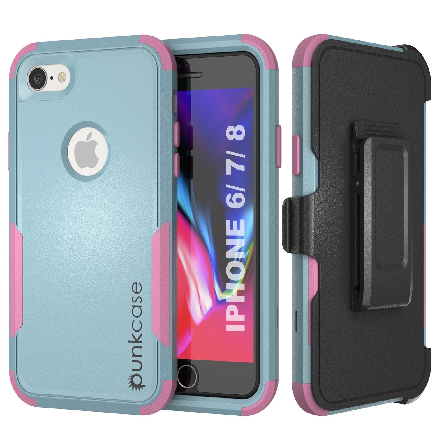 Punkcase for iPhone 7 Belt Clip Multilayer Holster Case [Patron Series] [Mint-Pink]