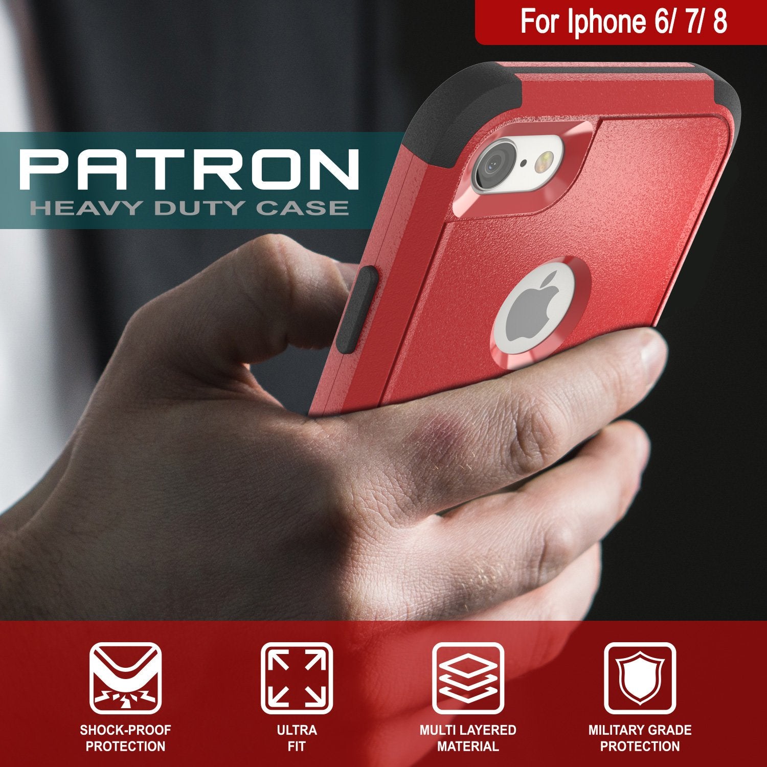 Punkcase for iPhone 8 Belt Clip Multilayer Holster Case [Patron Series] [Red-Black]