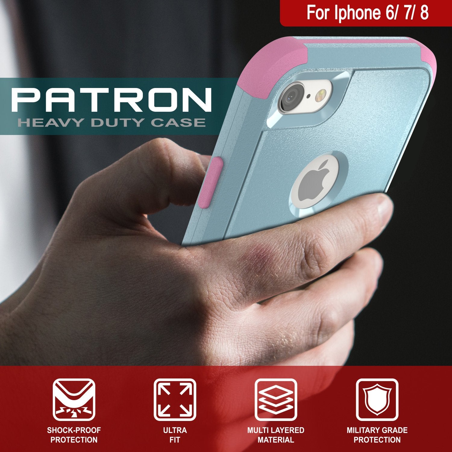 Punkcase for iPhone 7 Belt Clip Multilayer Holster Case [Patron Series] [Mint-Pink]