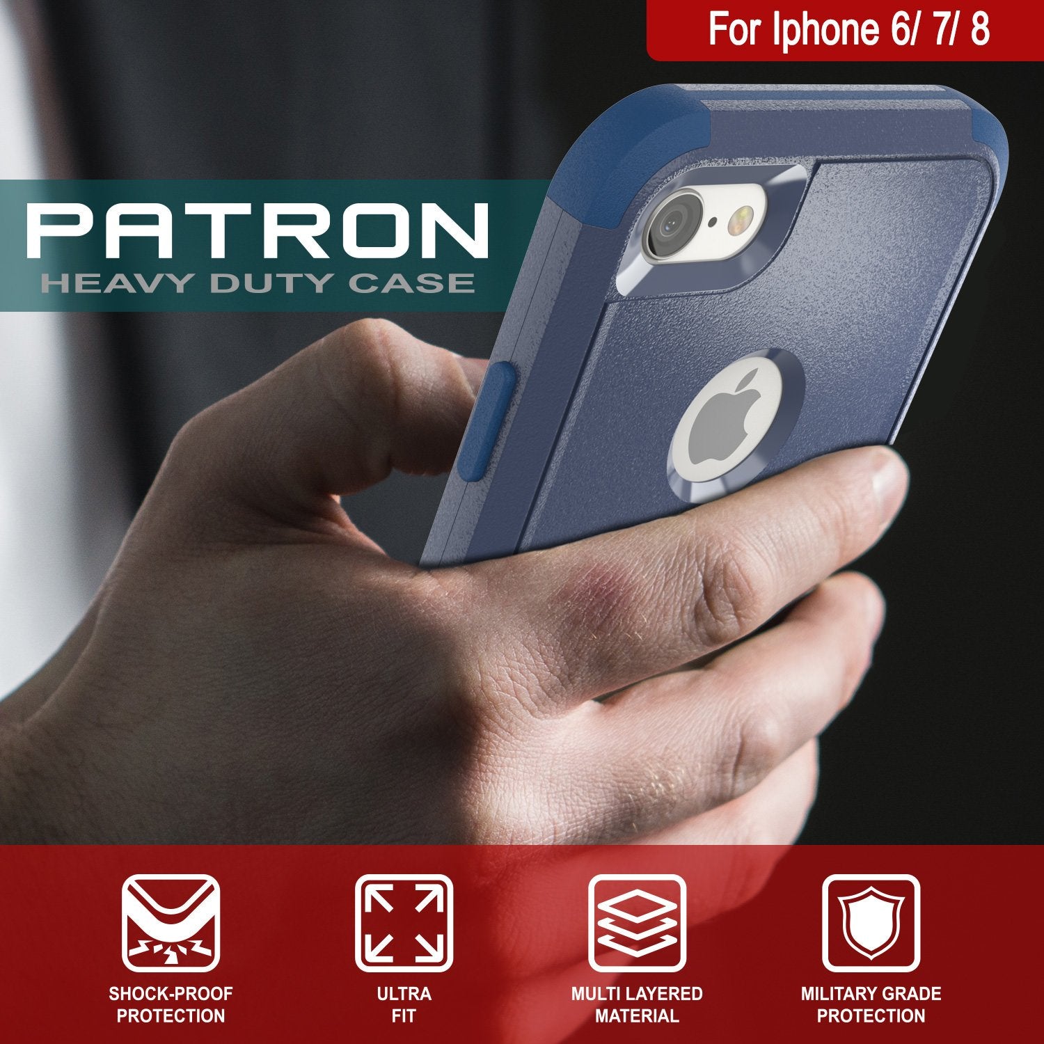 Punkcase for iPhone 7 Belt Clip Multilayer Holster Case [Patron Series] [Navy]