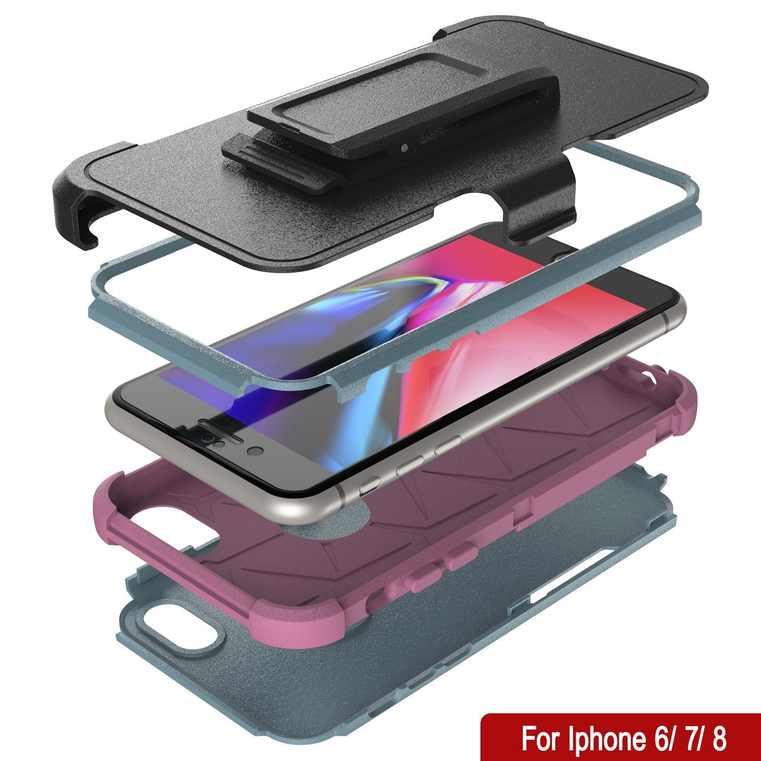 Punkcase for iPhone 7 Belt Clip Multilayer Holster Case [Patron Series] [Mint-Pink]