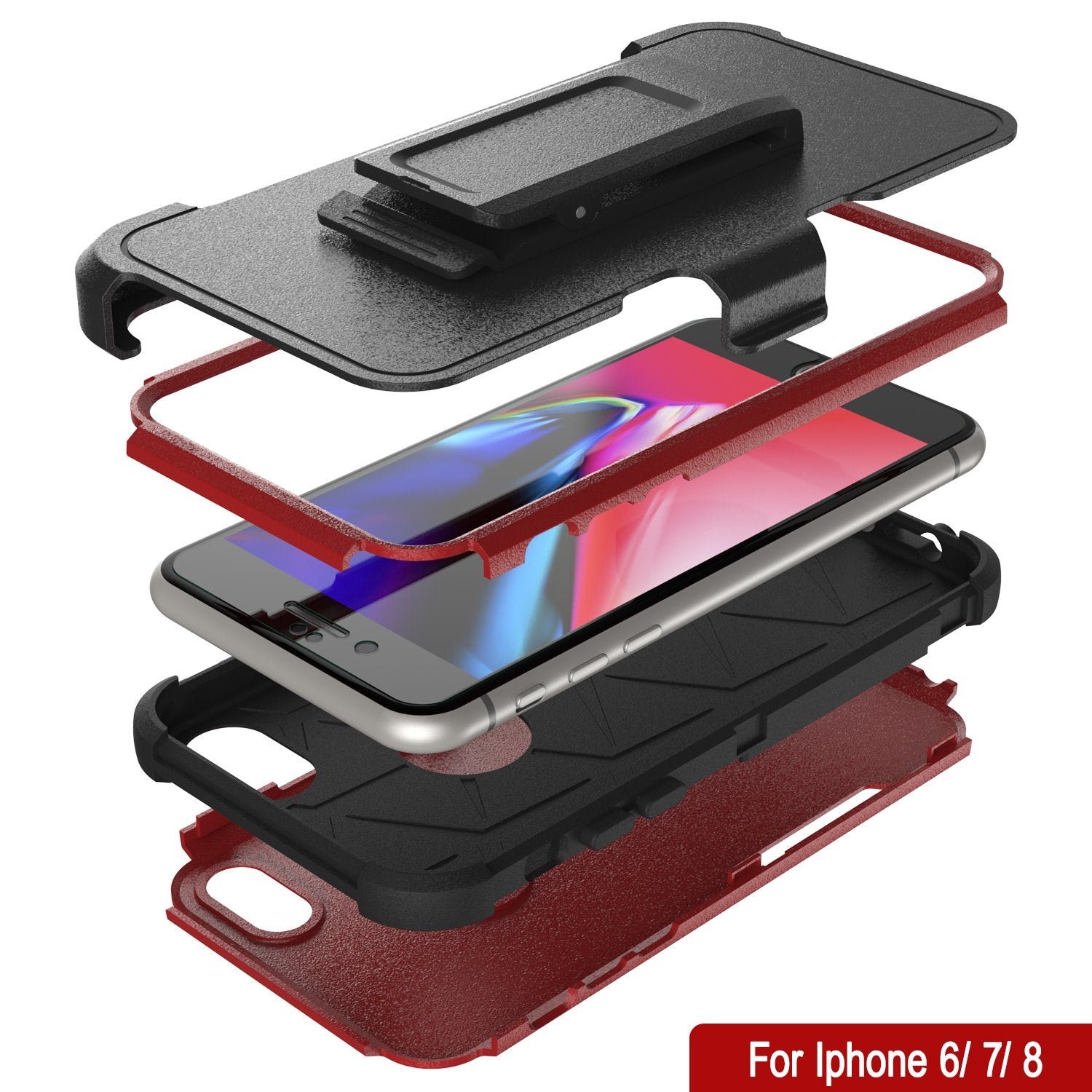 Punkcase for iPhone 8 Belt Clip Multilayer Holster Case [Patron Series] [Red-Black]