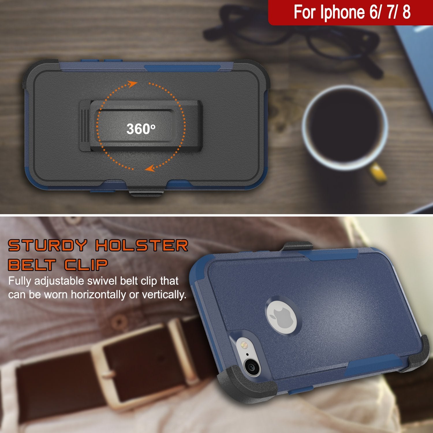 Punkcase for iPhone 7 Belt Clip Multilayer Holster Case [Patron Series] [Navy]