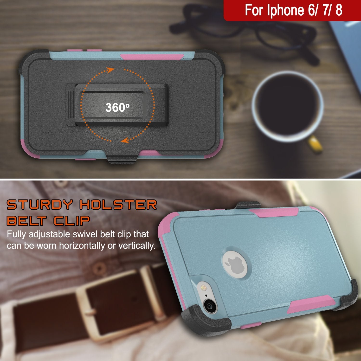 Punkcase for iPhone 7 Belt Clip Multilayer Holster Case [Patron Series] [Mint-Pink]