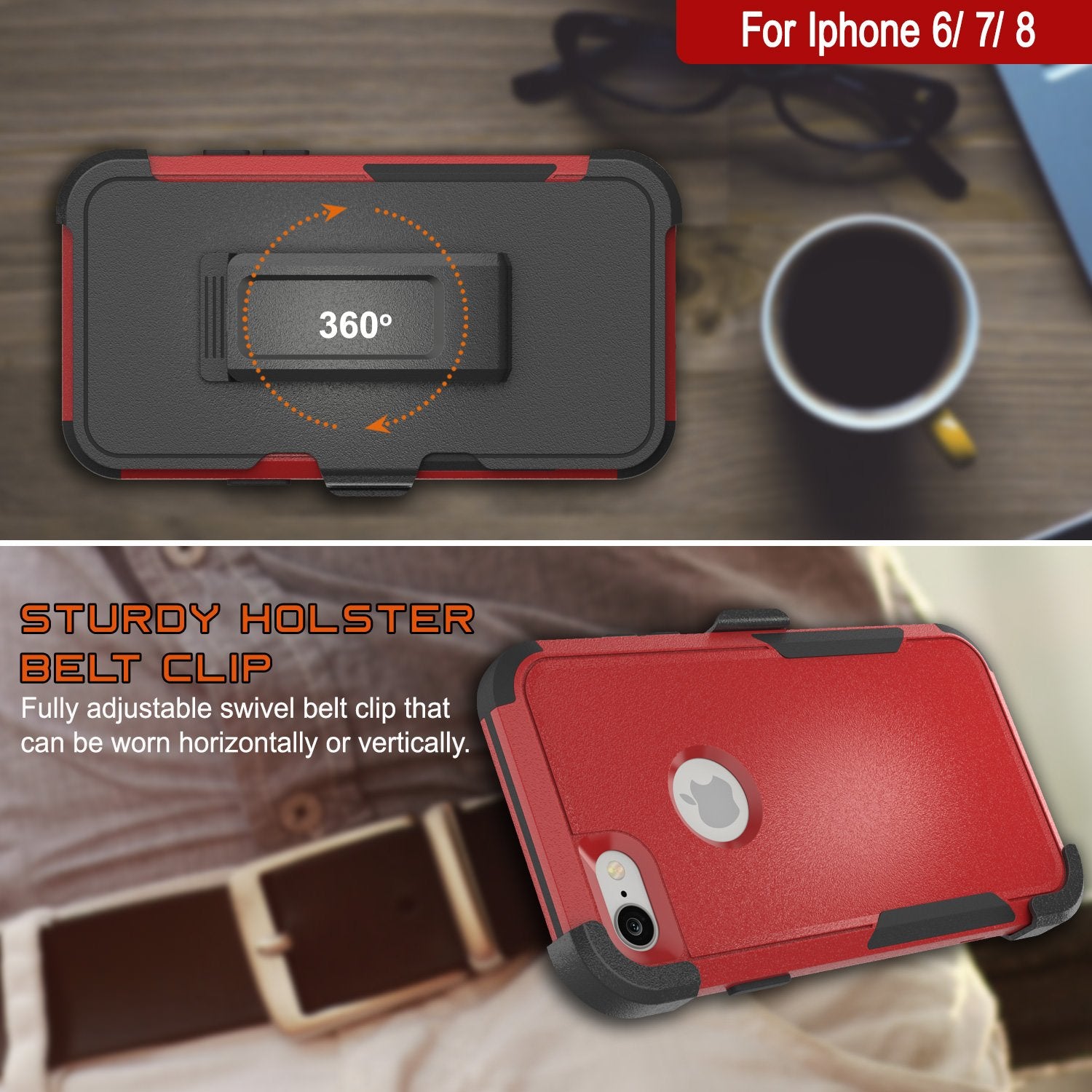 Punkcase for iPhone 8 Belt Clip Multilayer Holster Case [Patron Series] [Red-Black]