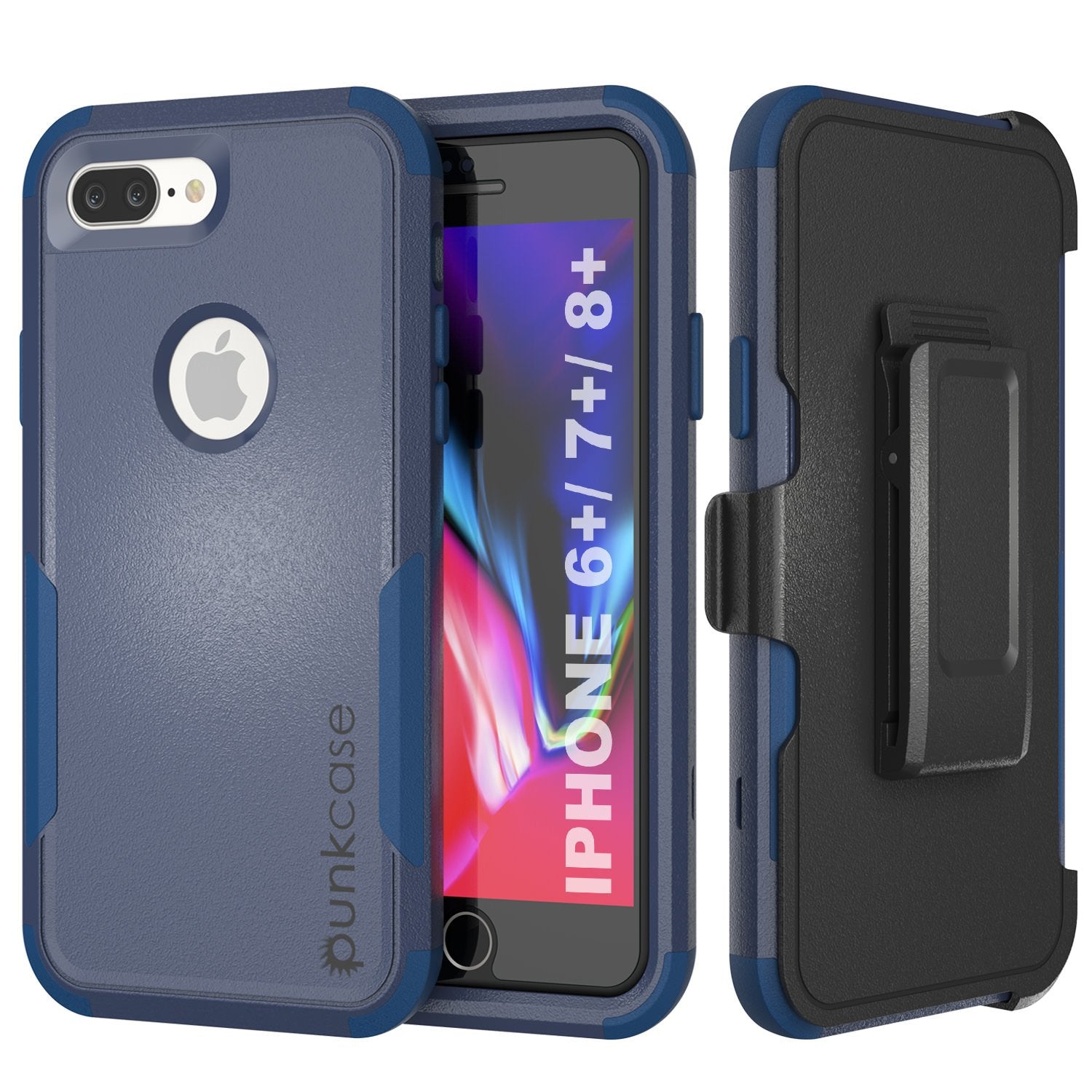 Punkcase for iPhone 7+ Plus Belt Clip Multilayer Holster Case [Patron Series] [Navy]