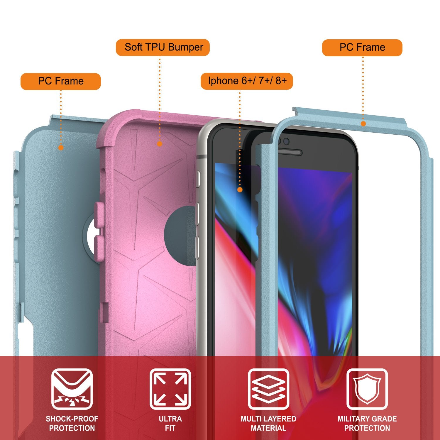 Punkcase for iPhone 6+ Plus Belt Clip Multilayer Holster Case [Patron Series] [Mint-Pink]