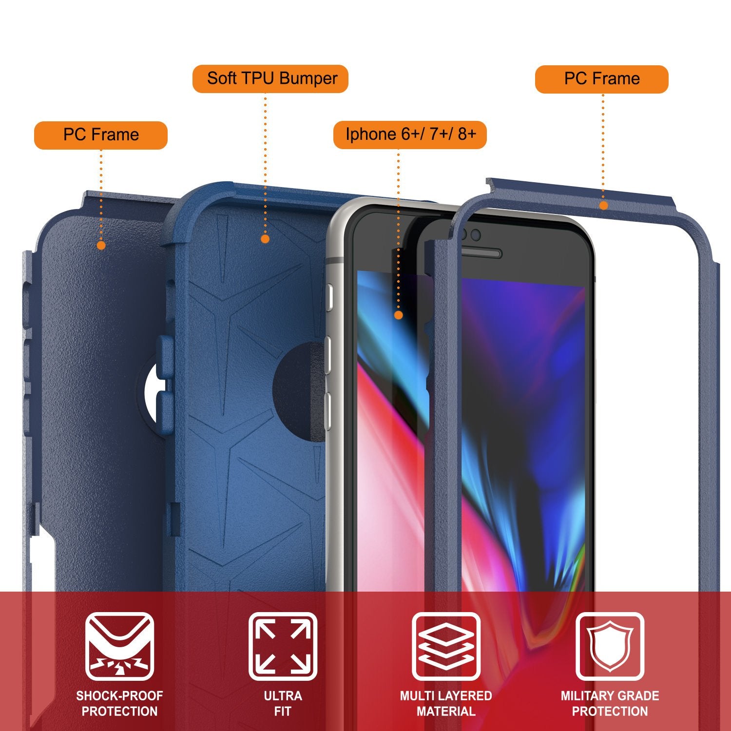 Punkcase for iPhone 6+ Plus Belt Clip Multilayer Holster Case [Patron Series] [Navy]