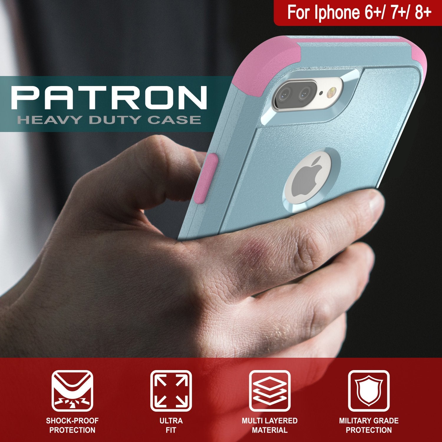 Punkcase for iPhone 6+ Plus Belt Clip Multilayer Holster Case [Patron Series] [Mint-Pink]