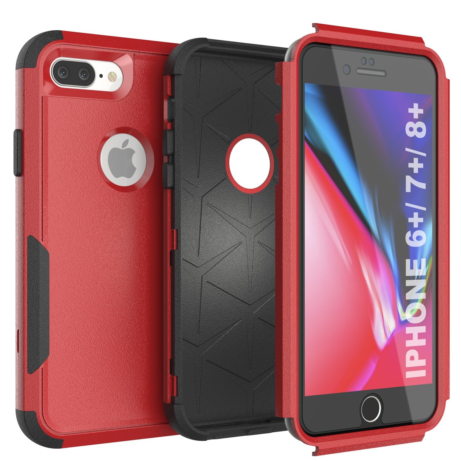 Punkcase for iPhone 8+ Plus Belt Clip Multilayer Holster Case [Patron Series] [Red-Black]