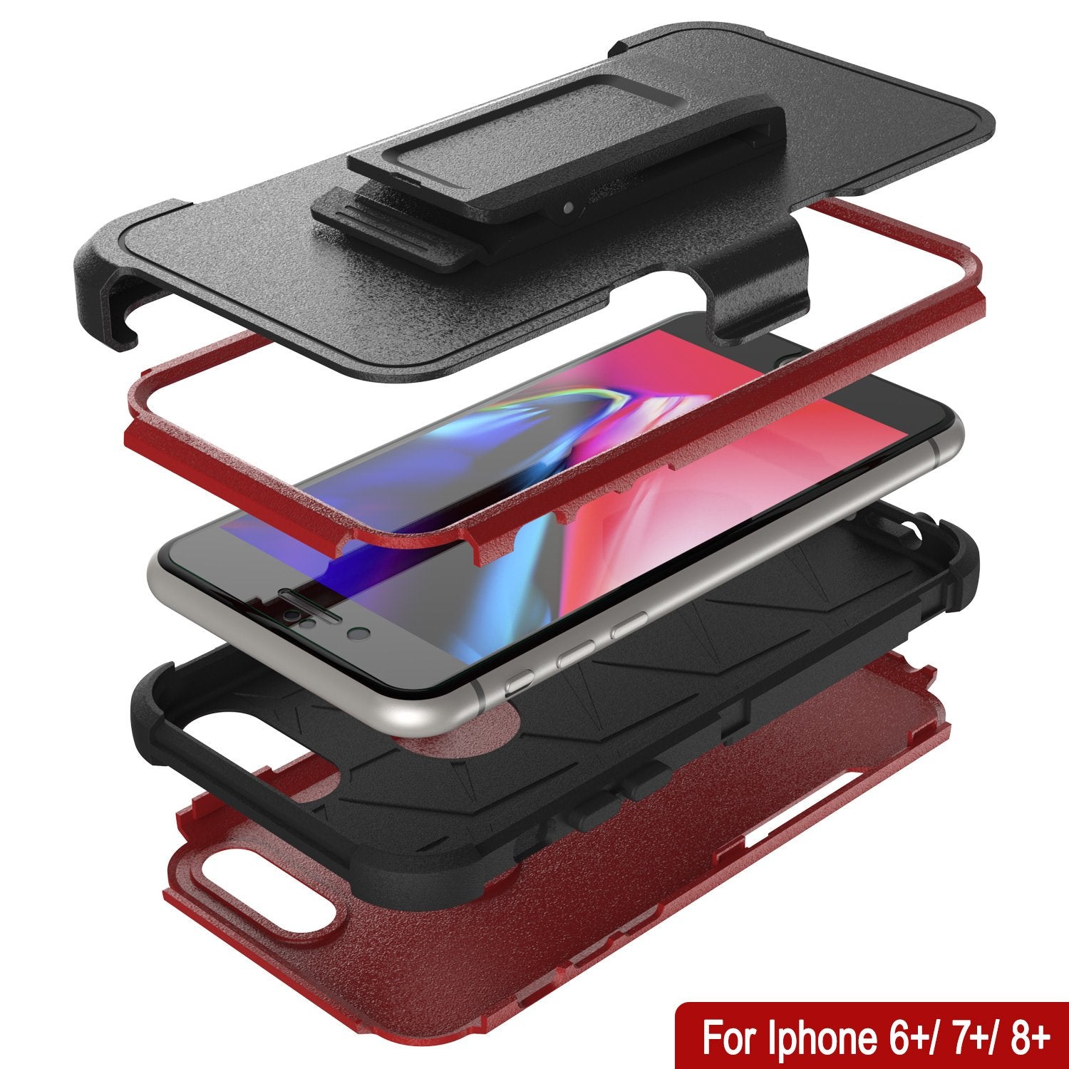 Punkcase for iPhone 8+ Plus Belt Clip Multilayer Holster Case [Patron Series] [Red-Black]